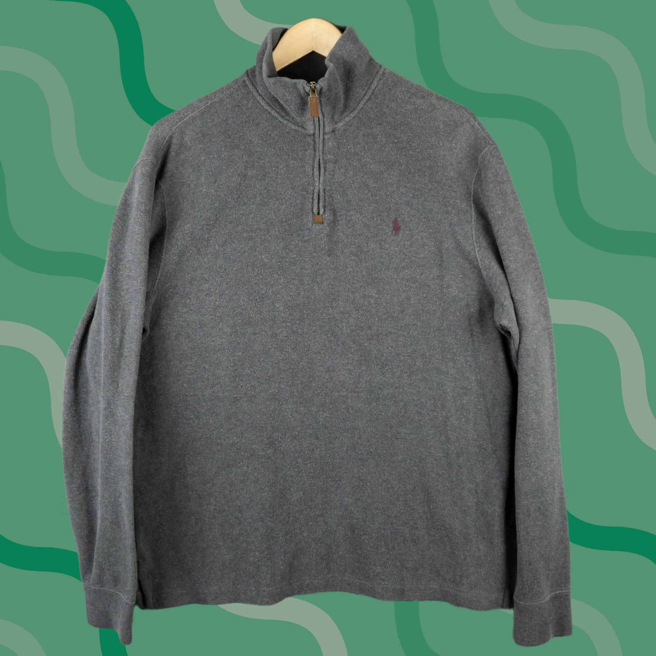 Polo Ralph Lauren Polo Ralph Lauren Sweater Mens Medium Gray Cotton 1/4 Zip Mock Neck Pullover Size US M / EU 48-50 / 2 - 1 Thumbnail