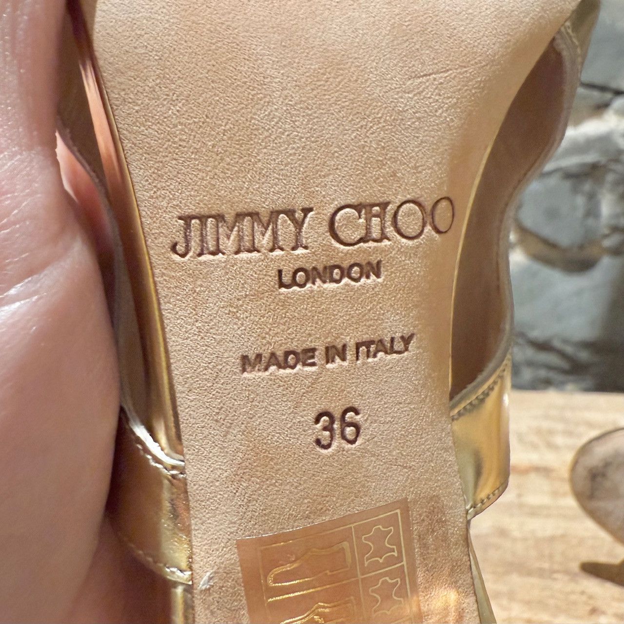 Jimmy Choo Jimmy Choo Diffuse Mirror Gold Gladiator Heeled Sandals Size US 6 / IT 36 - 9 Thumbnail