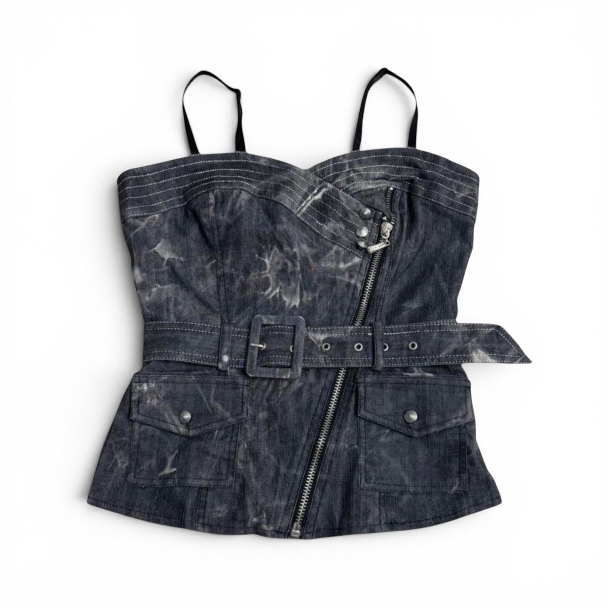 Other Asymmetrical Zip Belted Cargo Corset Top Stonewashed Grey Size S / US 4 / IT 40 - 1 Thumbnail