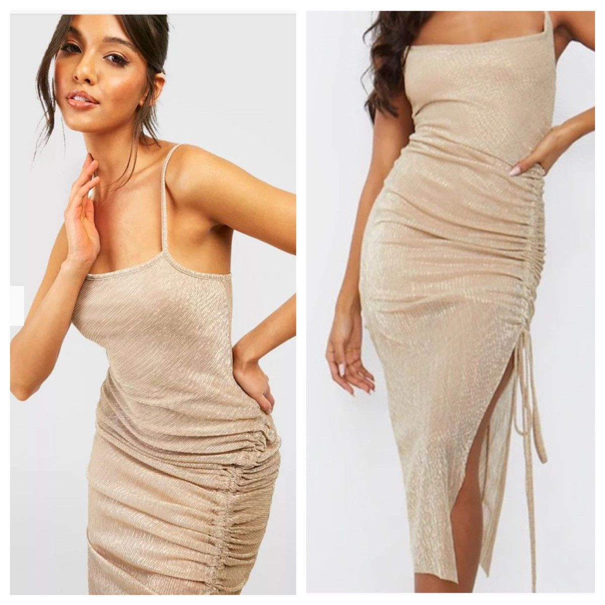 PrettyLittleThing NWT PrettyLittleThing Gold Glitter Midi Party Dress Small 4 Size S / US 4 / IT 40 - 3 Thumbnail