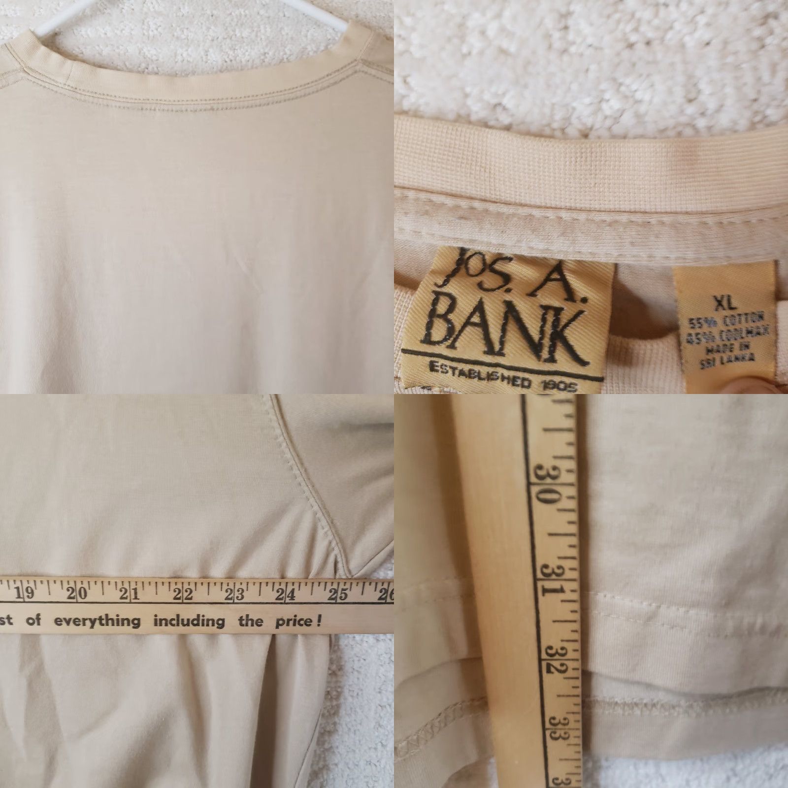 Jos. A. Bank Jos. A. Bank Shirt XL Beige Crewneck Short Sleeve Linen? No, Cotton Blend Tee Shirt Men Classic Designer Summer Casual Workwear Size US XL / EU 56 / 4 - 8 Thumbnail