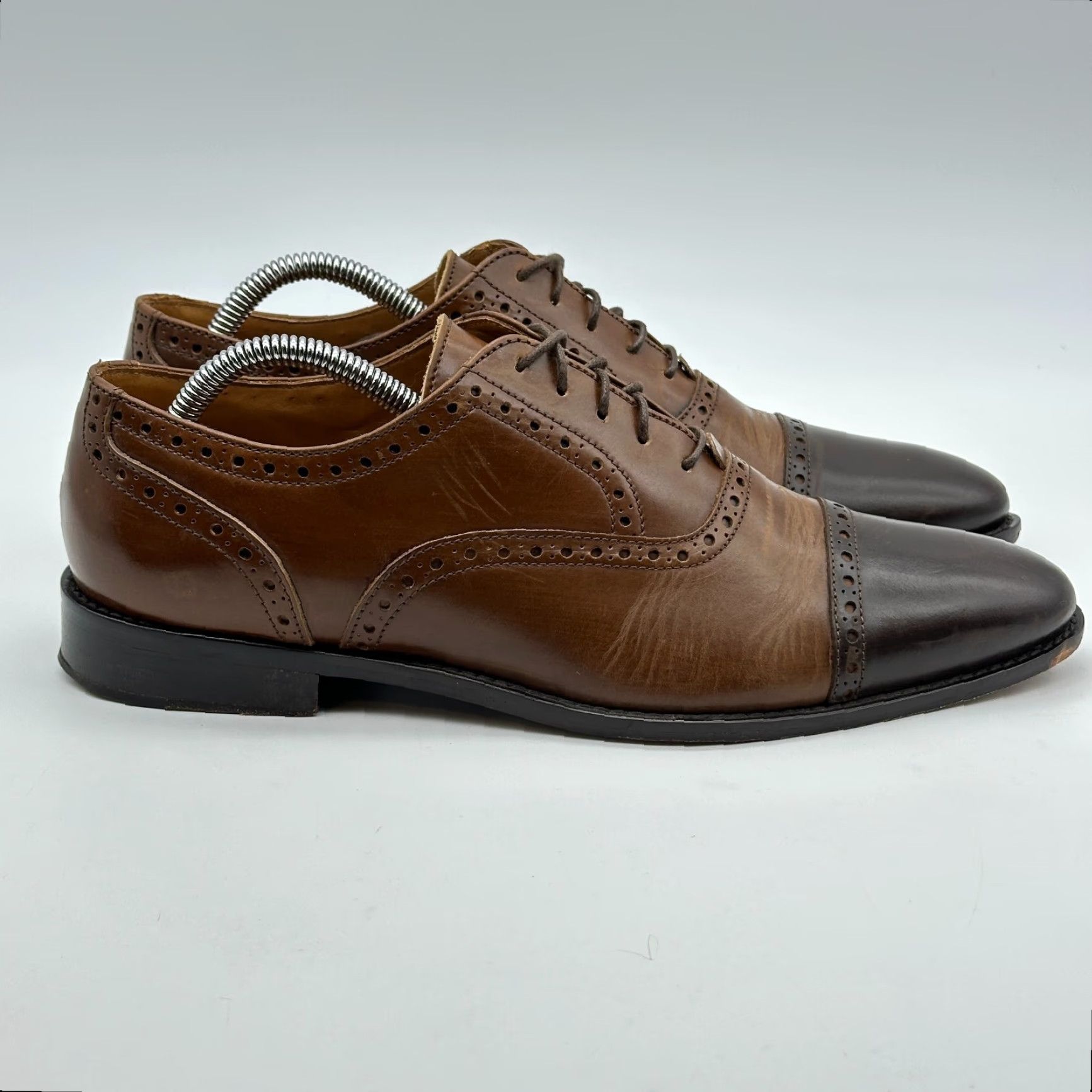 Vintage Paul Fredrick Cap Toe Oxford Mens 8.5 Brown Leather Brogue Made in Italy Dress Oxford Shoes Mens Brown Leather Cap Toe Oxford City Going Out 8.5 Mens Size ONE SIZE - 5 Thumbnail