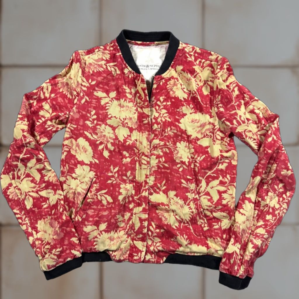 VINTAGE Denim & Supply Ralph Lauren Floral Toile Bomber Jacket Tencel Full Zip Size XS