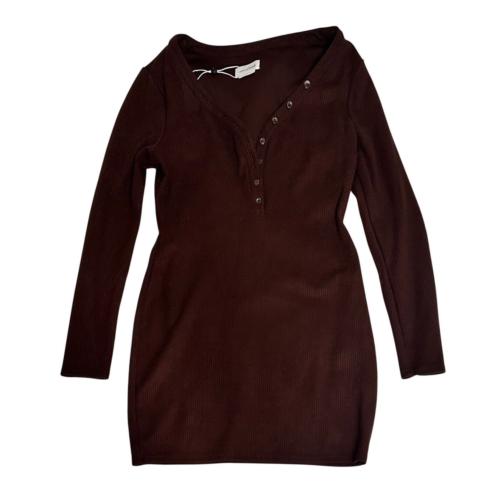 Lovers and Friends Lovers + Friends Alice Ribbed Dress Long Sleeve Large Brown Size L / US 10 / IT 46 - 4 Thumbnail