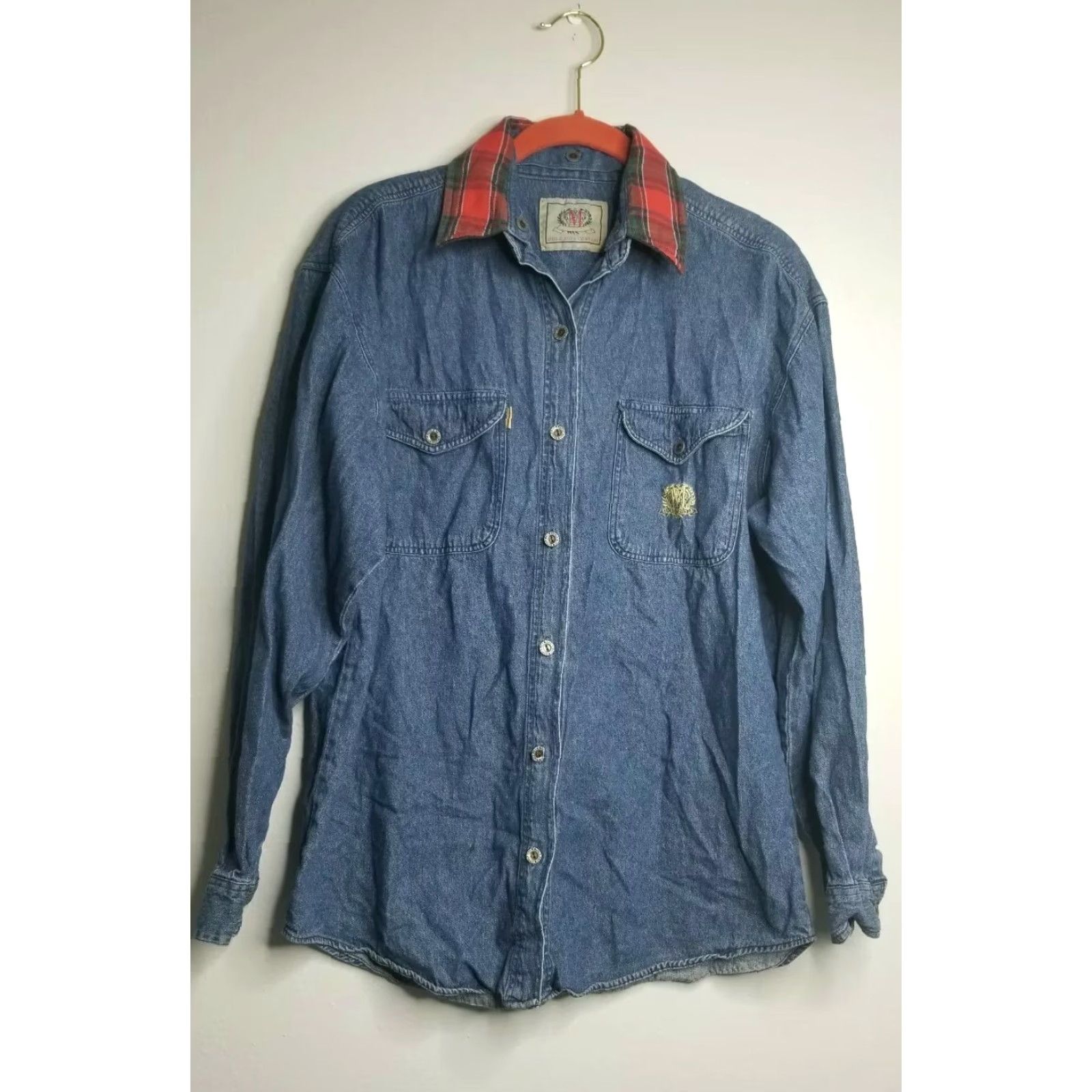 Bugle Boy VINTAGE Bugle Boy Women's Denim Plaid Button-Down Shirt L 90s Cowgirl Western Blue Ladies Top Size L / US 10 / IT 46 - 8 Thumbnail