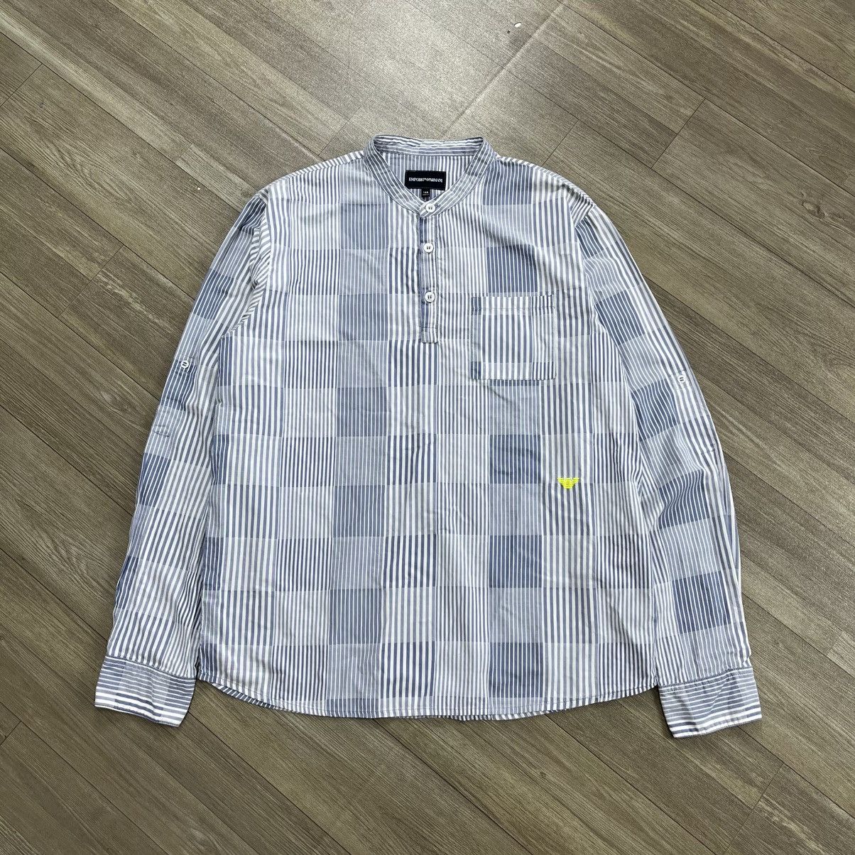 Emporio Armani Vintage Emporio Armani Striped Mandarin Collar Shirt Size US S / EU 44-46 / 1 - 1 Thumbnail