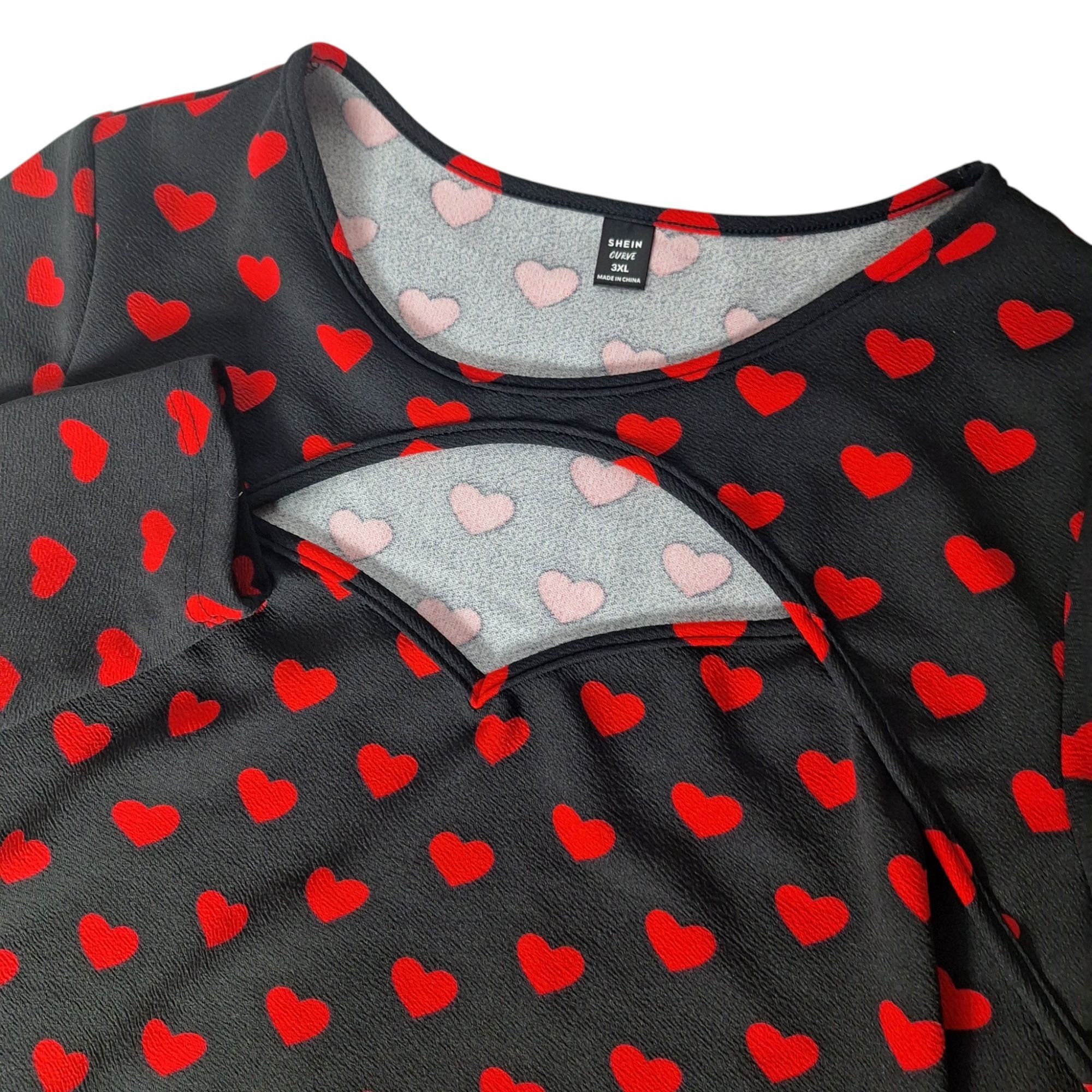 Shein SHEIN Curve Black Red Heart Print Cutout Long Sleeve Top Val Size 3XL / US 20-22 - 1 Thumbnail