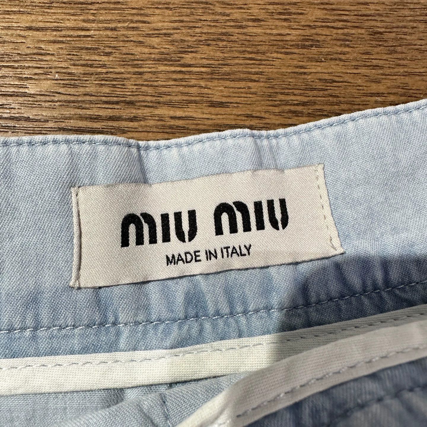 Miu Miu MIU MIU apr585 washed lowrise logo short skirt women's 36 Size 25" / US 0 / IT 36 - 3 Thumbnail
