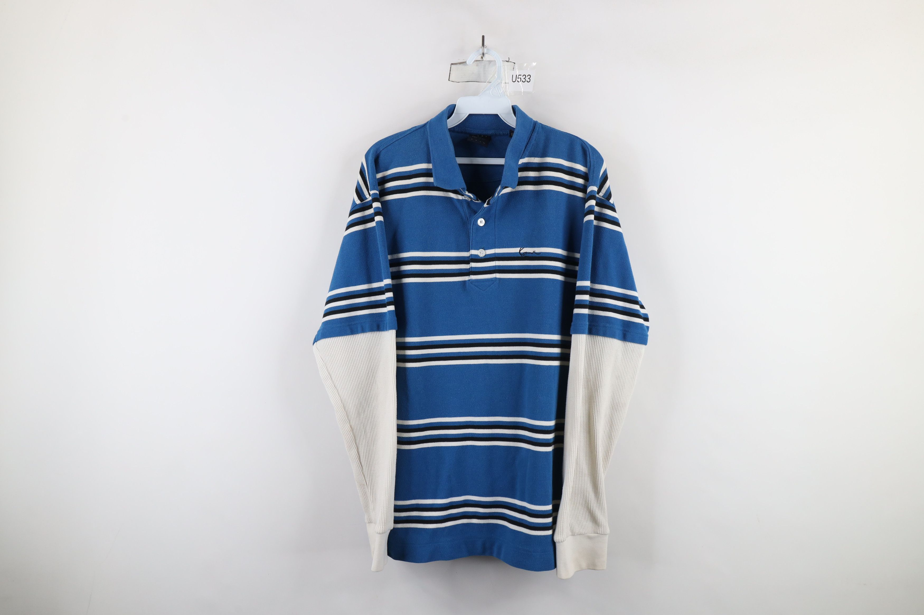 Karl Kani × Vintage Vintage 90s Karl Kani Layered Thermal Long Sleeve Polo Shirt Size US XL / EU 56 / 4 - 1 Thumbnail