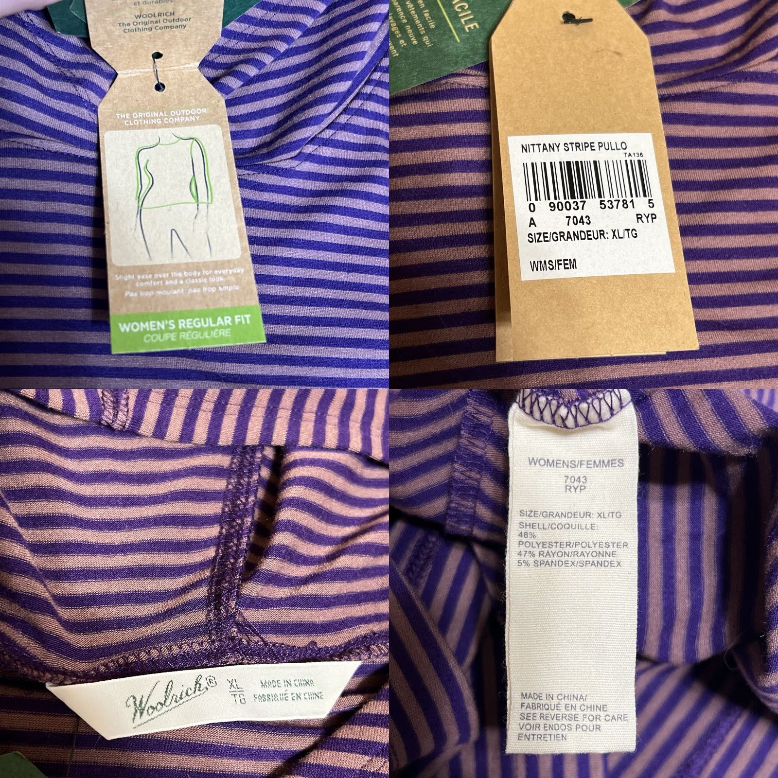 Vintage Woolrich T-Shirt Hoodie Hooded Long Sleeve Striped Purple XL Women’s Regular Basic Outdoor NWT Size XL / US 12-14 / IT 48-50 - 8 Thumbnail