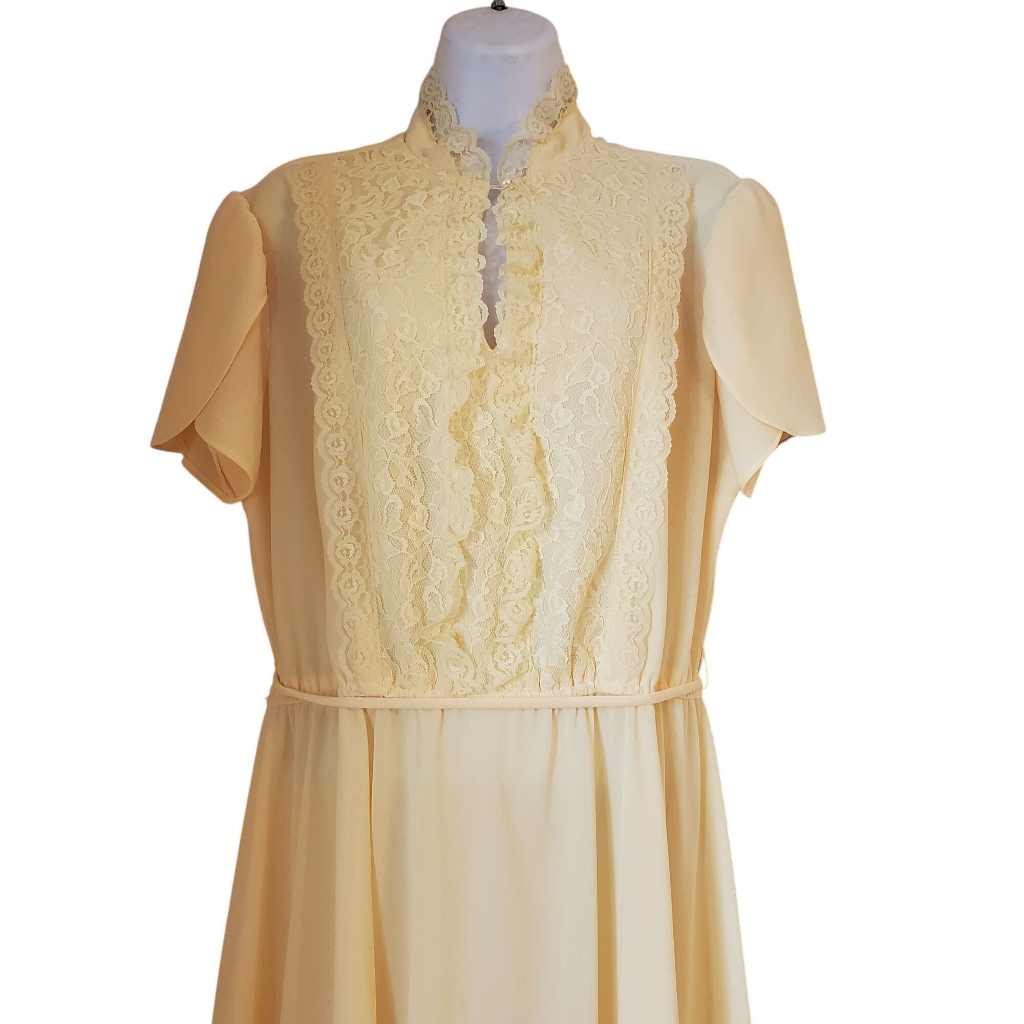 Other Jane Baar 18 Yellow Lace Vintage Cosplay Dress A Line Belted Size XXL / US 16-18 / IT 52-54 - 5 Thumbnail
