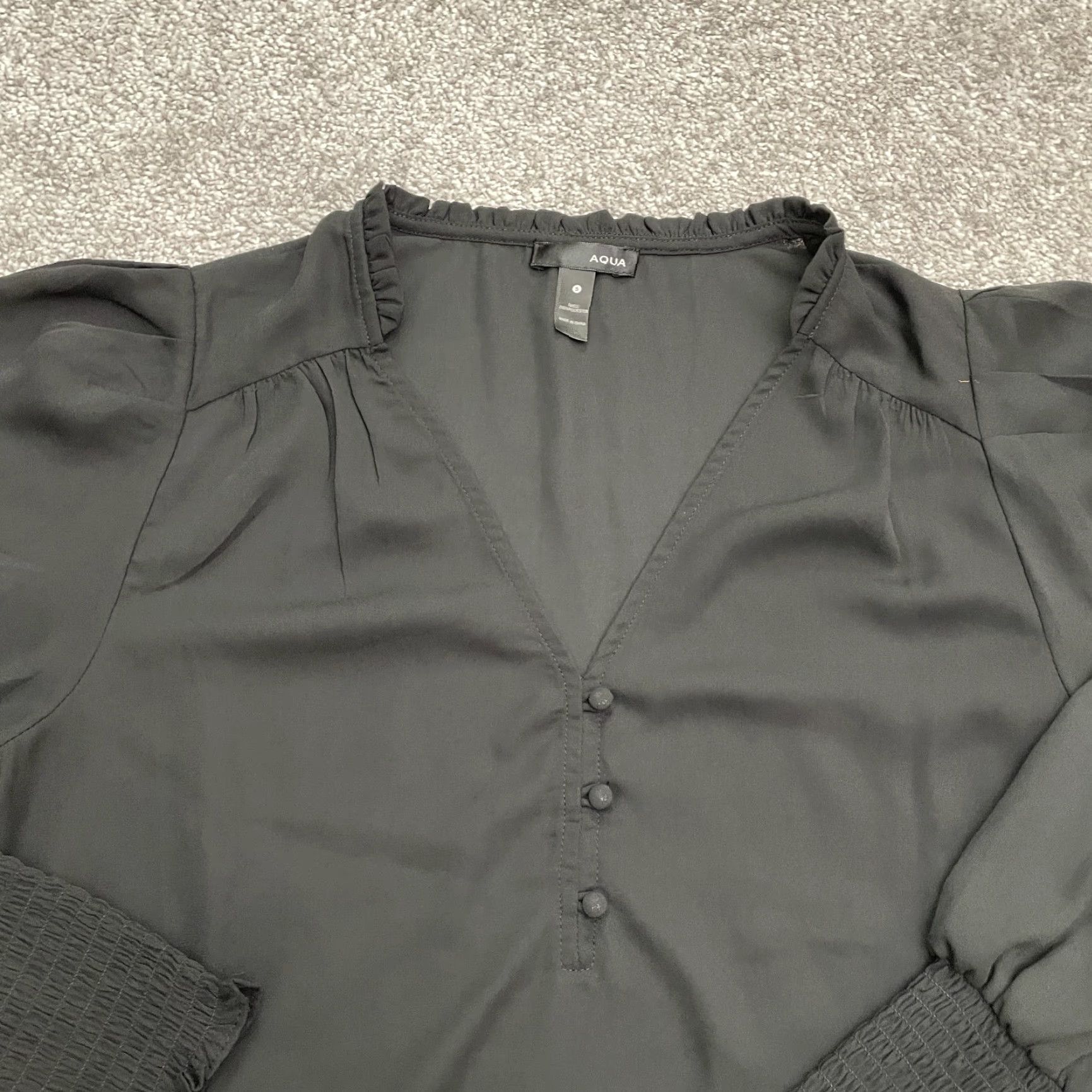 AQUA Aqua Blouse Womens Small Black Long Sleeve Henley V-Neck Top Size S / US 4 / IT 40 - 3 Thumbnail