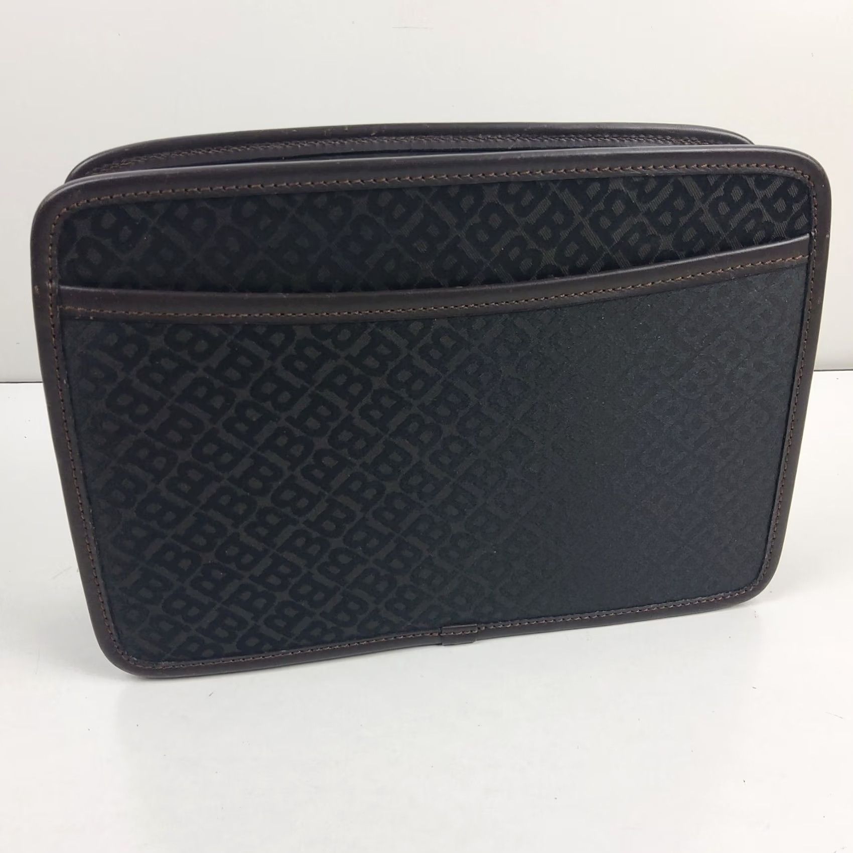 Bally BALLY Signature Leather Trim Clutch Zipper Bag Retractable Wrist Strap Unisex Bag Brown Zipper Clutch Size ONE SIZE - 2 Thumbnail