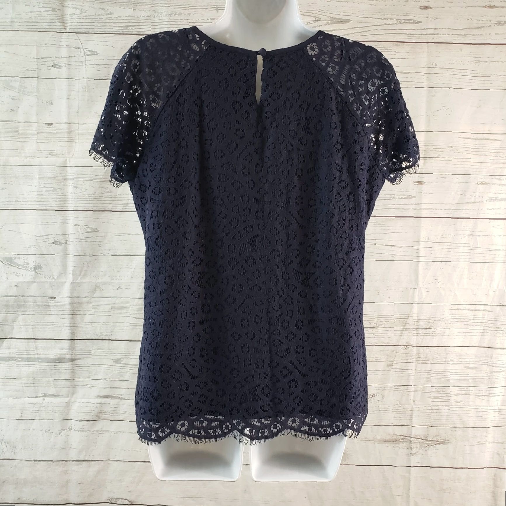 Vintage Solitaire Lace Top Blouse Short Sleeve Lined Womens Large Blue Shirt Size L / US 10 / IT 46 - 4 Thumbnail
