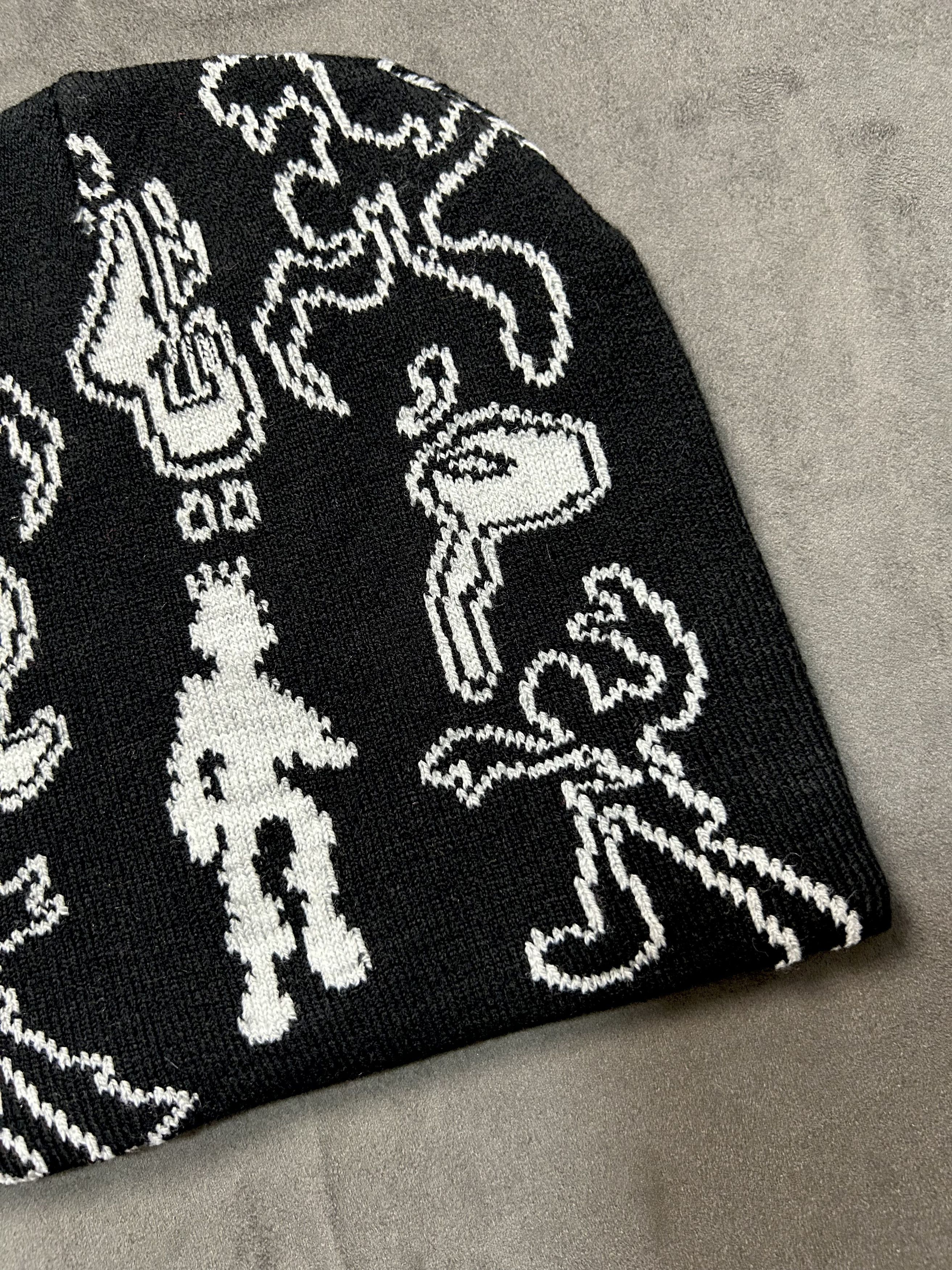 Japanese Brand Rare Y2k Style Print No Cuff Knit Cap Beanie Black Hat OS Size ONE SIZE - 3 Thumbnail