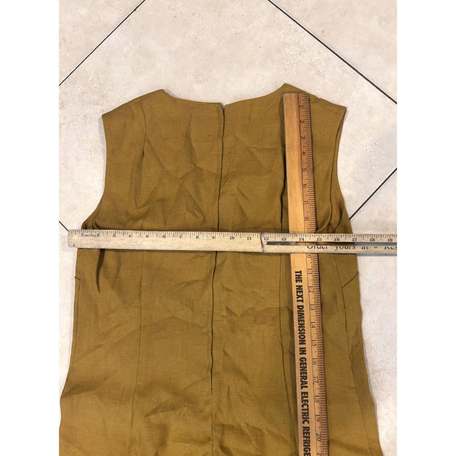 Vintage VTG 80s Talon Zip Dress Womens M Mustard Yellow Sleeveless Shift Linen Look Size M / US 6-8 / IT 42-44 - 7 Thumbnail