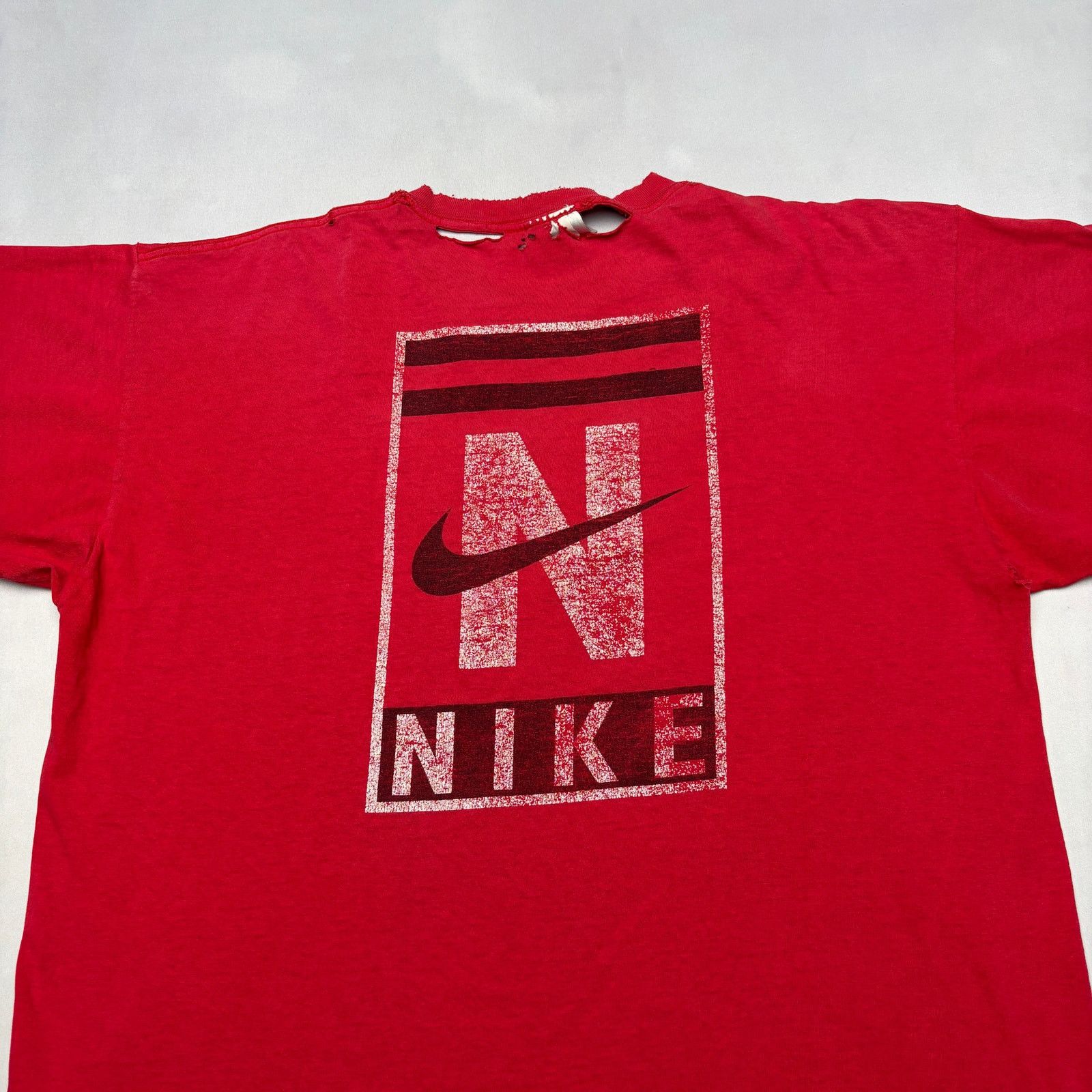Nike × Vintage Vintage 90s Nike T Shirt Men's XL N Swoosh Box Logo Faded Size US XL / EU 56 / 4 - 2 Thumbnail