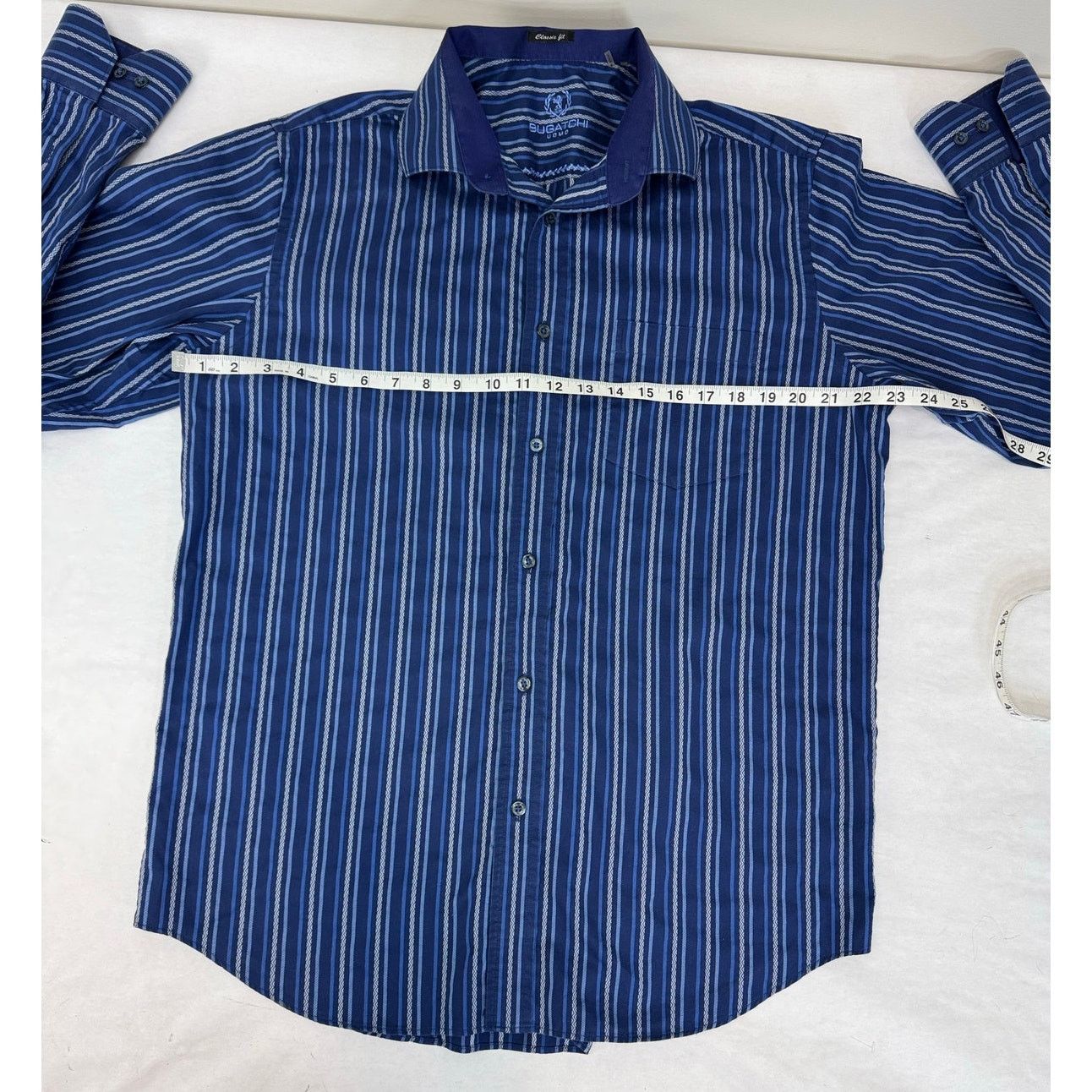 BUGATCHI Bugatchi Uomo Dress Shirt Button Stripes Blue - Men's Large Size US L / EU 52-54 / 3 - 3 Thumbnail