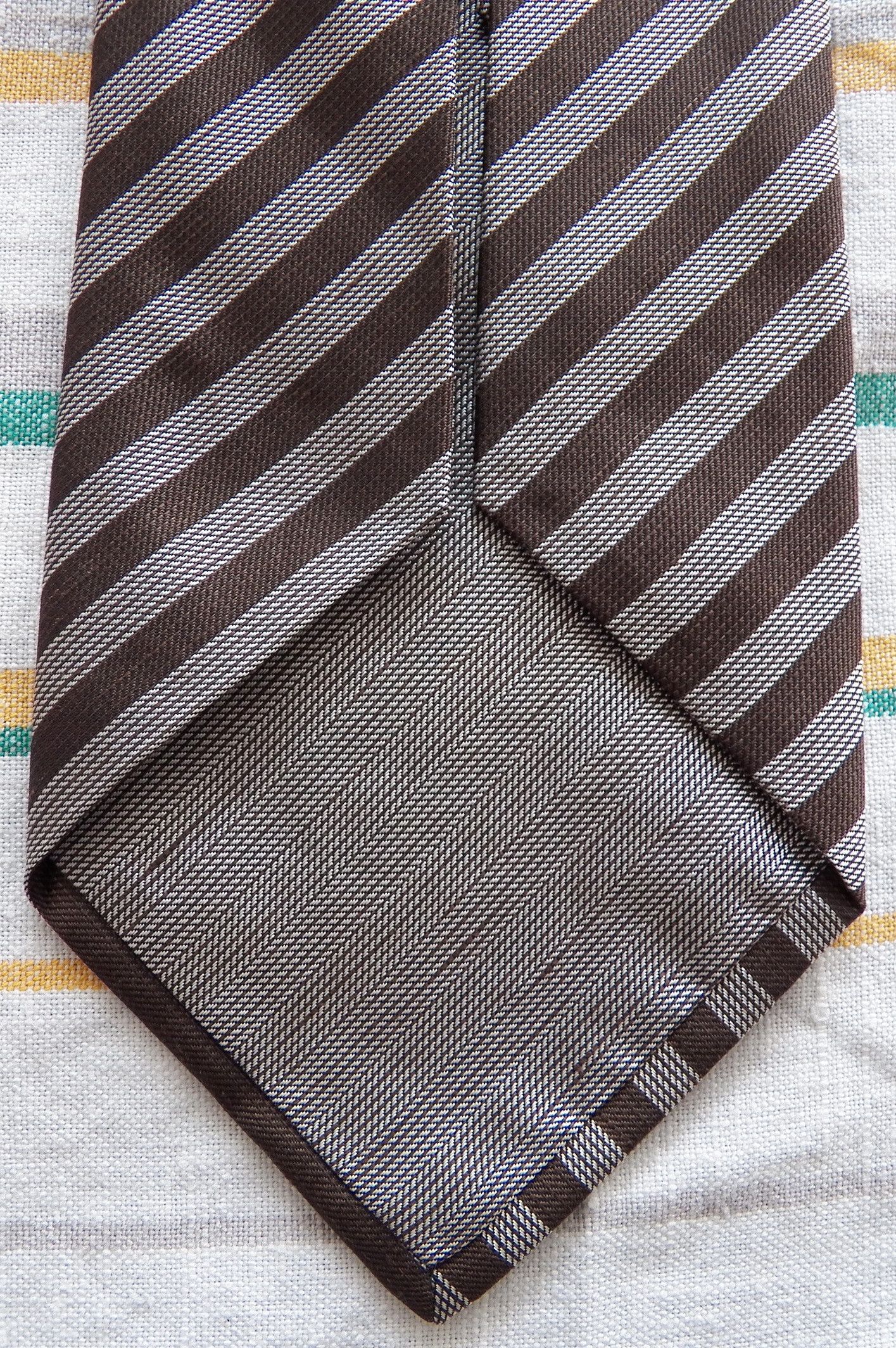Bvlgari Silk Linen Necktie woven grey brown diagonal stripe tie Size ONE SIZE - 8 Thumbnail