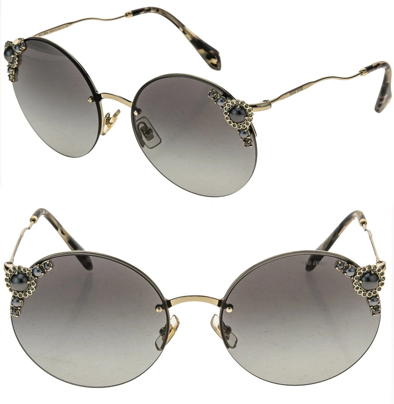 Miu Miu MIU MIU MU52TS Gold Crystal Jewel Pearl Gray Round Sunglass Size ONE SIZE - 1 Thumbnail