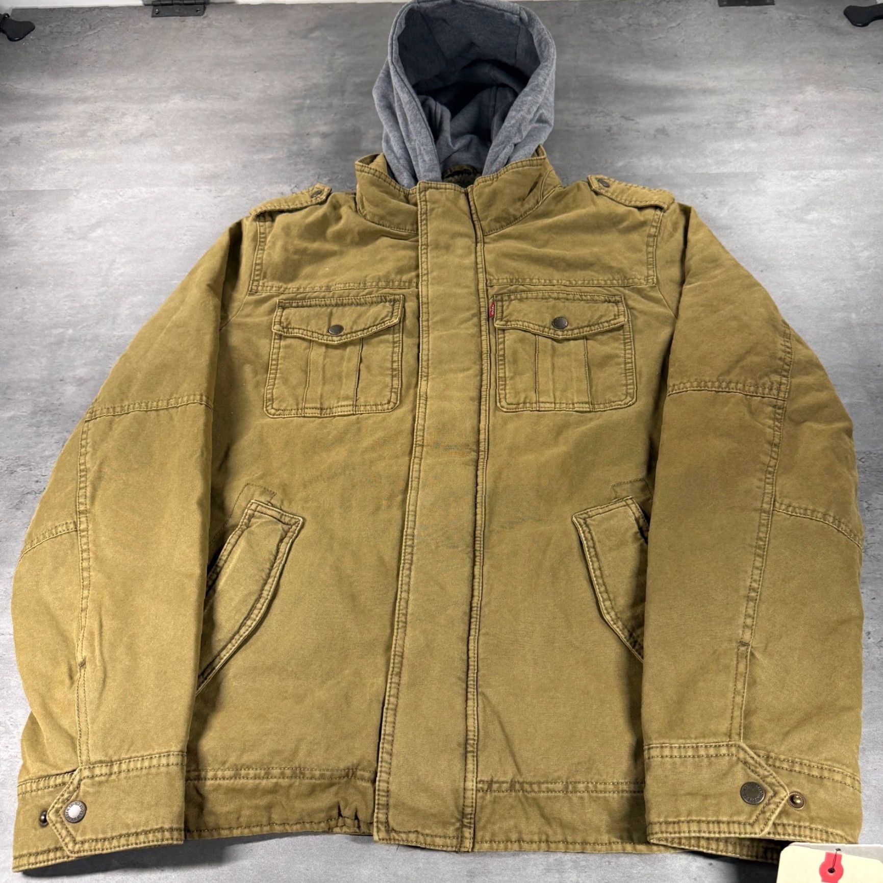 Levi's Levi's Military Jacket Hooded Lined Insulated Sherpa Canvas Mid-Length Beig e Brown M Adult Mens Jacket Size US M / EU 48-50 / 2 - 2 Thumbnail
