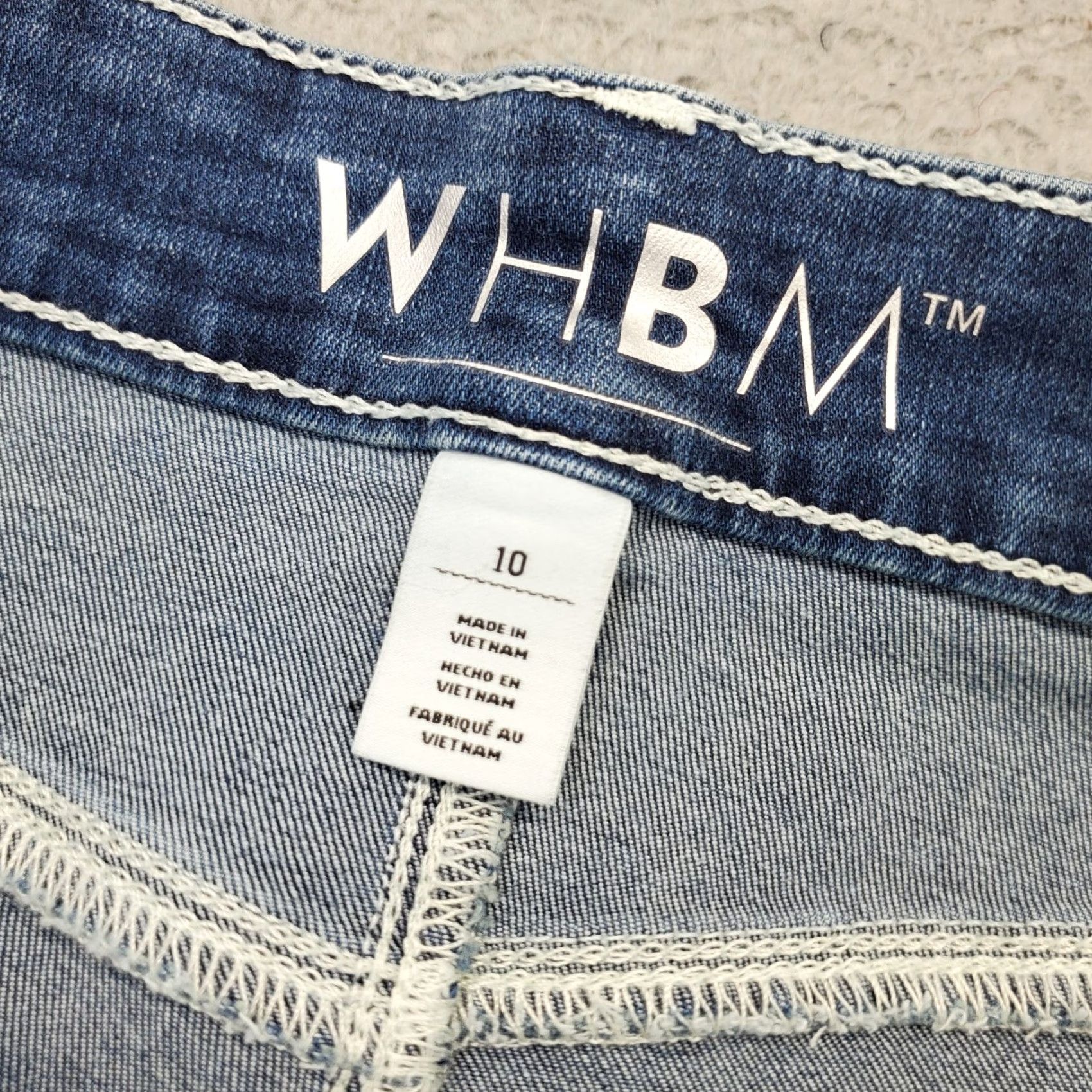 White House Black Market WHBM Jeans Womens 10 Blue Denim Whiskered High Waisted Streetwear Straight Leg Jeans Size 32" / US 10 / IT 46 - 6 Thumbnail