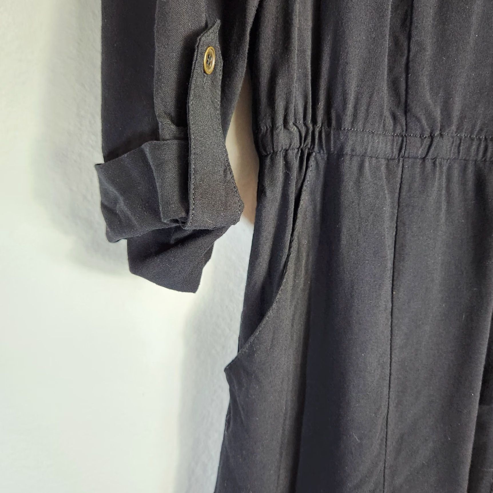 Vintage Modcloth Womens Romper So Field With Joy Roll Tab Sleeve Black Size L Size 36" / US 14 / IT 50 - 5 Thumbnail