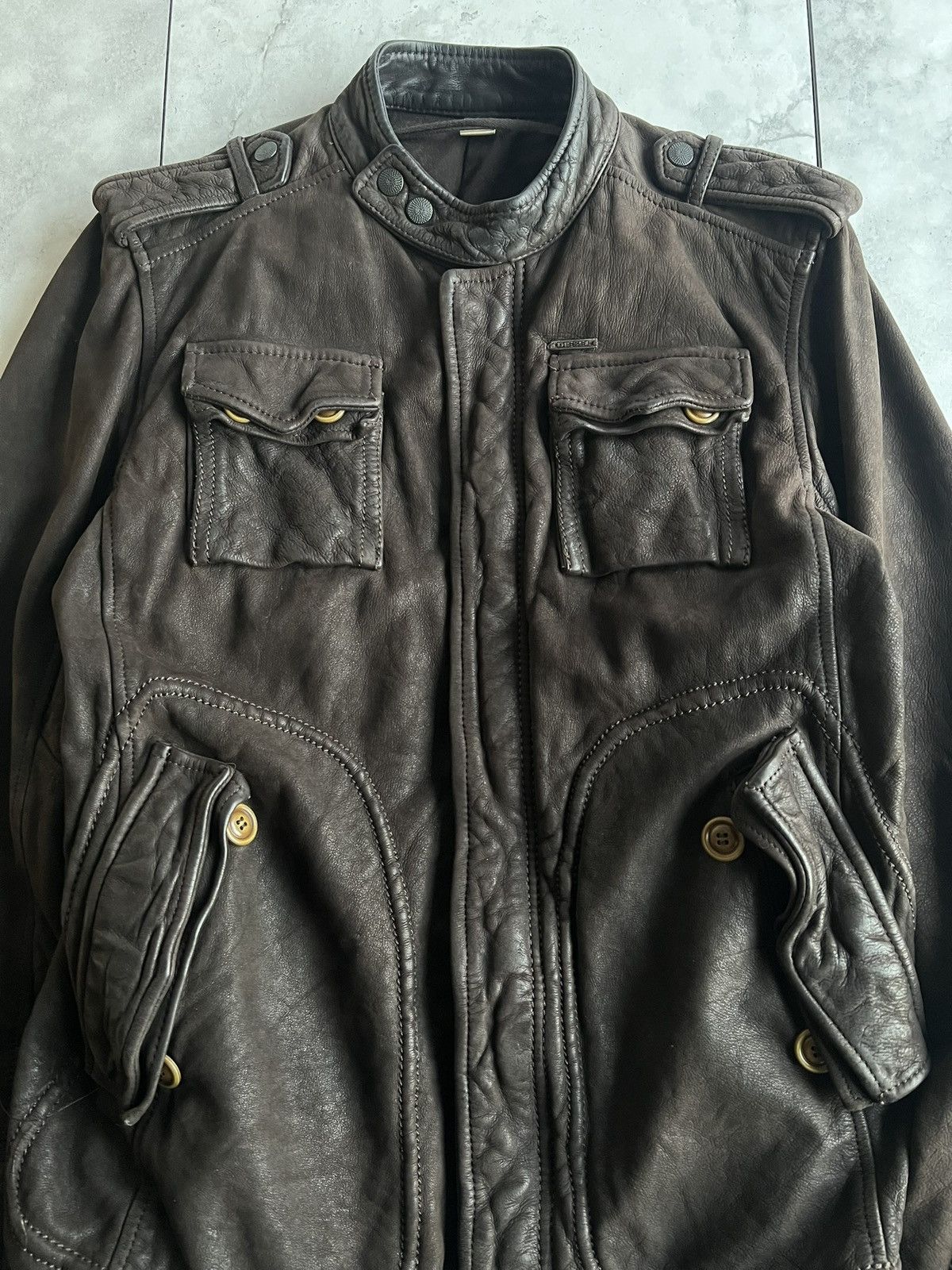 Diesel 2000’s Diesel Coated Leather Military Utility Jacket Size US M / EU 48-50 / 2 - 4 Thumbnail