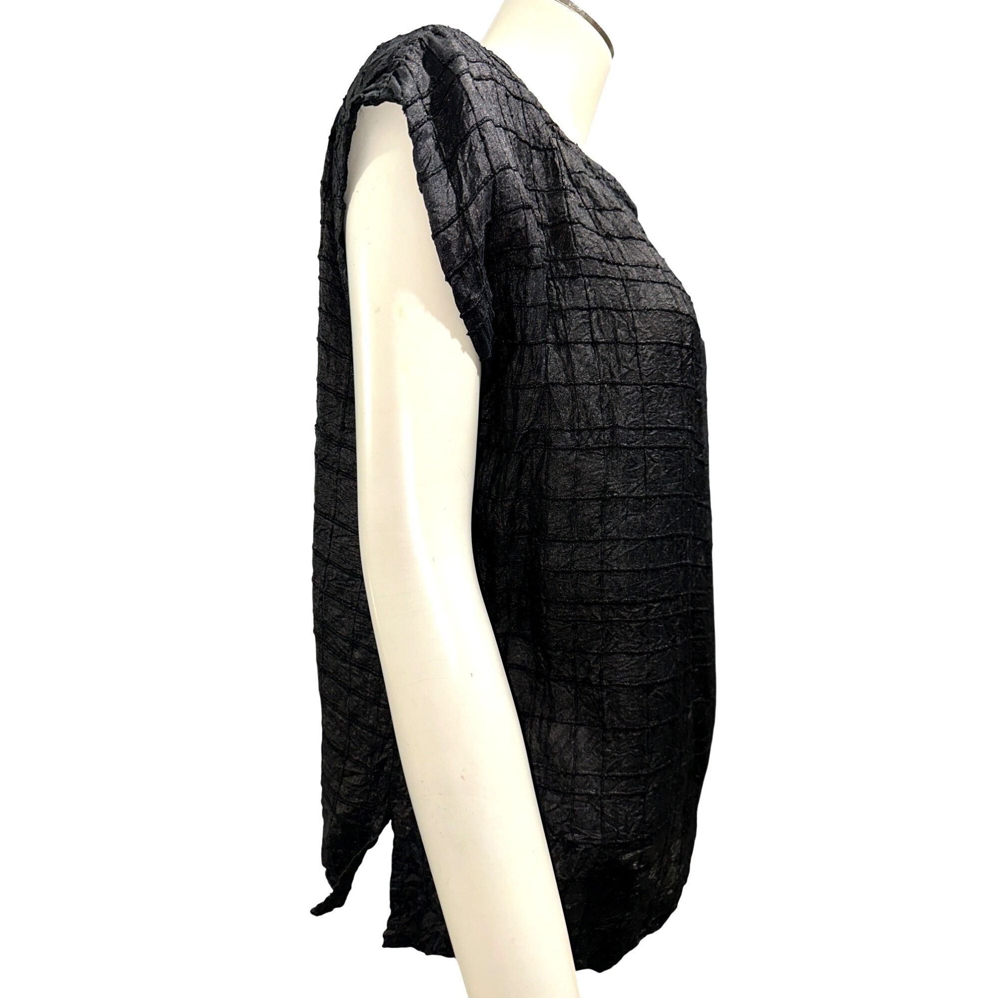 Other Royal Silk Vintage Large Black 100% Silk Crinkle Grid Blouse Size L / US 10 / IT 46 - 7 Thumbnail