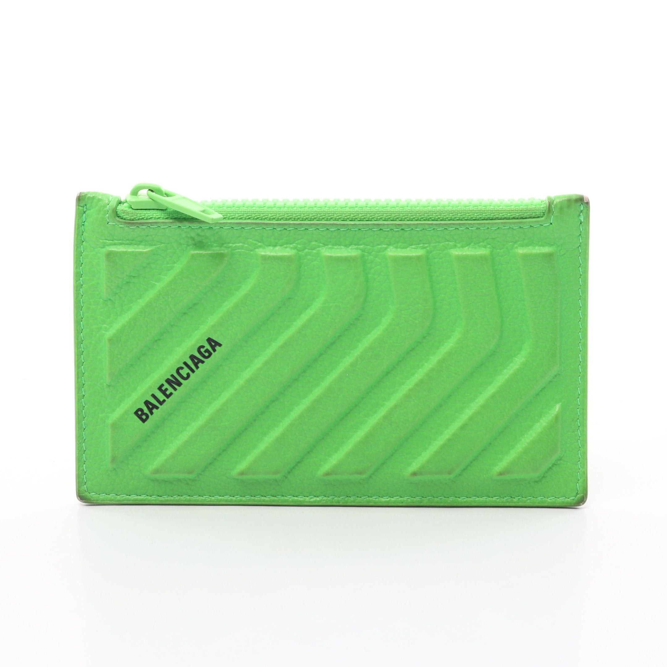 image of Balenciaga Car Zip Coin Purse Card Case Leather Yellow-Green in Yellow/Green, Men's