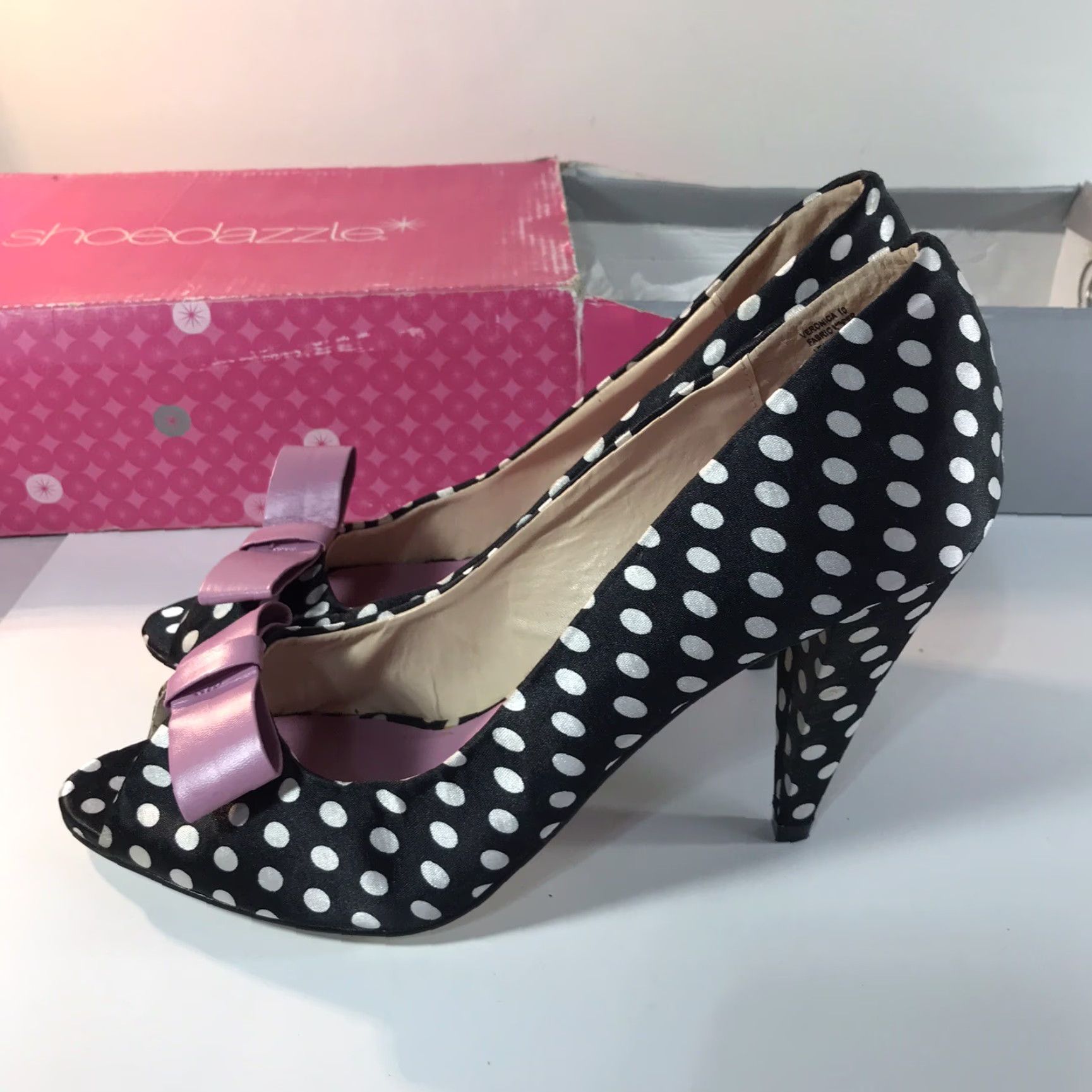 Vintage Shoedazzle Veronica Blk/Wht Polka Dot 4in Heels W-Pink Bows Womens Size 10 New Size US 10 / IT 40 - 5 Thumbnail