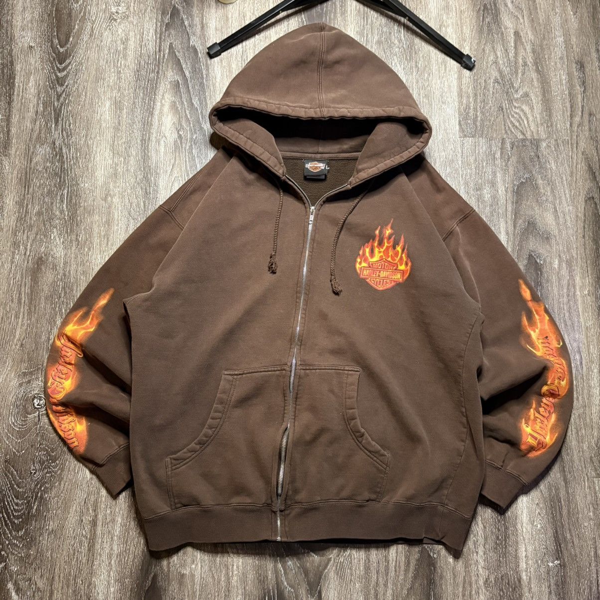 Harley Davidson Y2K Harley Davidson Flame Sleeve Zip Up Hoodie Size US L / EU 52-54 / 3 - 1 Thumbnail