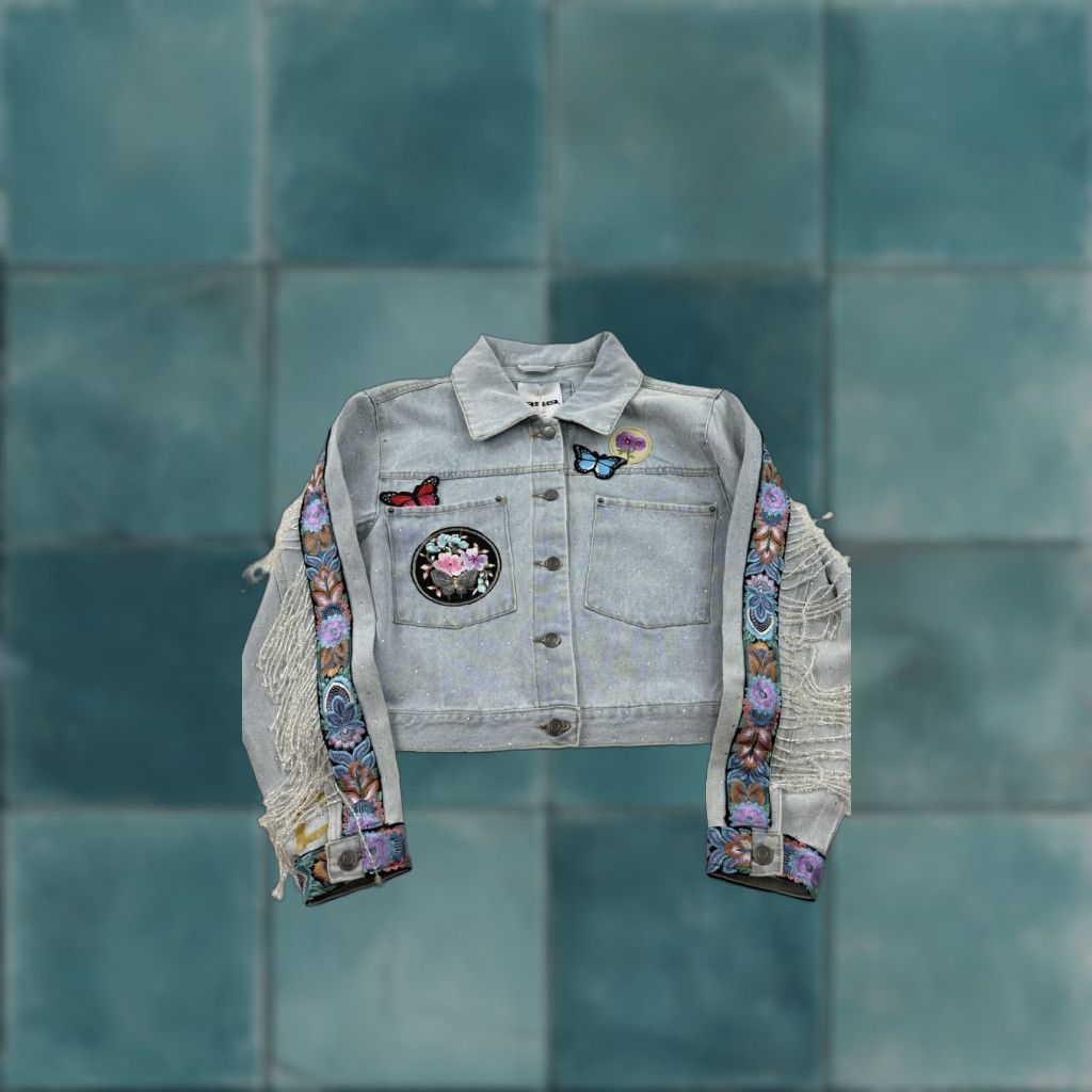 Rsq Veda Soul RSQ Outer Fringe Dream Coat Womens Medium Butterfly Denim Jacket Terrific Beaded Fringe Embroidered Sequin Pockets Size M / US 6-8 / IT 42-44 - 1 Thumbnail