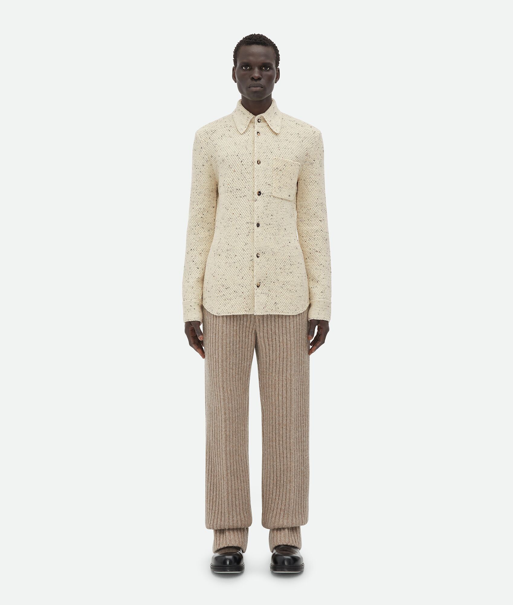 Bottega Veneta o1loc1c0325 769077 Wool Knitted Shirt in Ivory Size US L / EU 52-54 / 3 - 4 Thumbnail