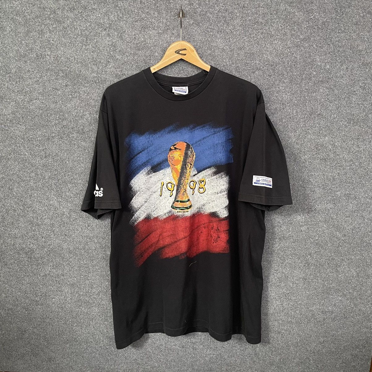 Image of Vintage 90's Adidas X France Fifa World Cup Trophy Tee in Black, Men's (Size XL)