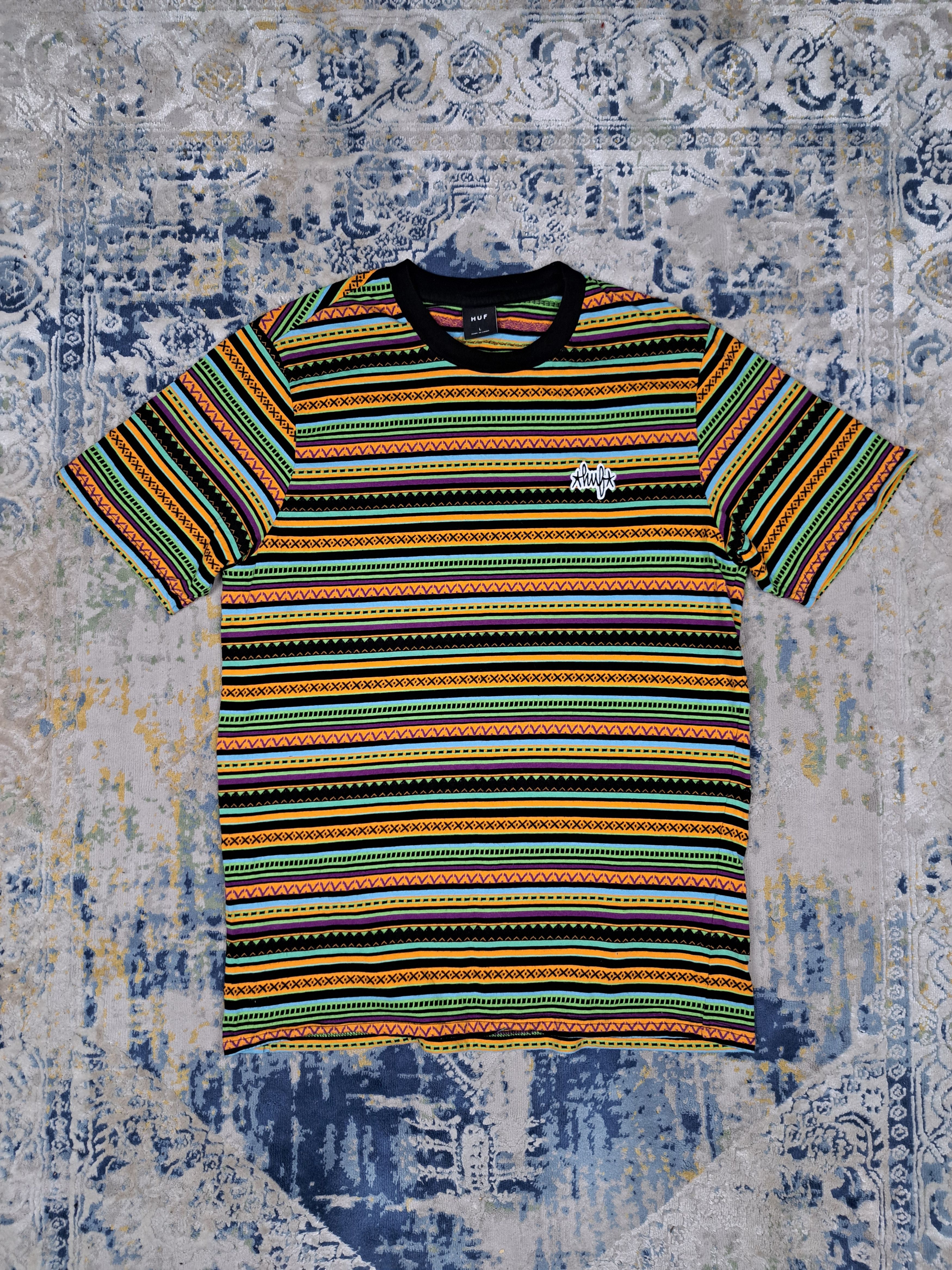 Huf HUF Multicolor Striped Tee COOGI Style Hippie Skate y2k Size US L / EU 52-54 / 3 - 1 Thumbnail