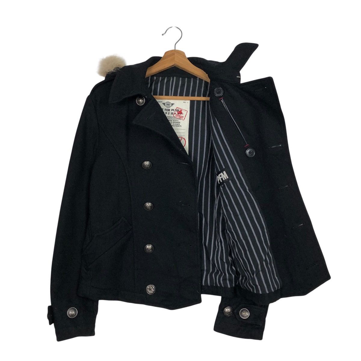 PPFM 📌Rich Black Wool Biker Jacket PPFM Mink Fur Hoodie Size US M / EU 48-50 / 2 - 14 Thumbnail