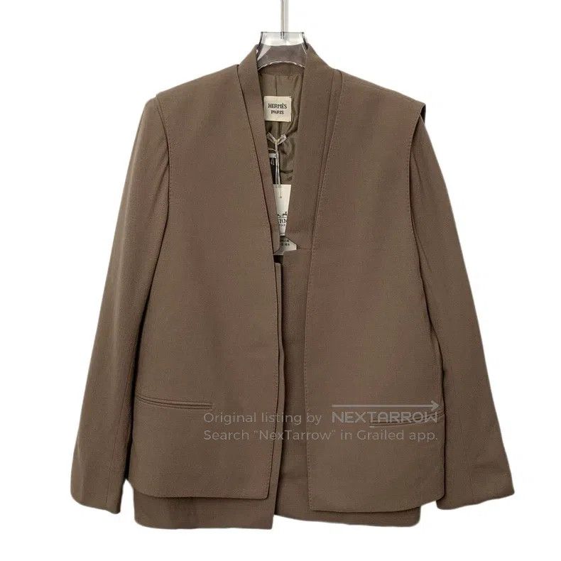 Hermes Hermes Brown Wool Long Sleeve Suit Set Size XS / US 0-2 / IT 36-38 - 1 Thumbnail