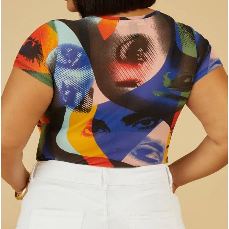 Other ASHLEY STEWART Plus Size 18/20 Art-Print Mesh Bodysuit Size XXL / US 16-18 / IT 52-54 - 2 Thumbnail