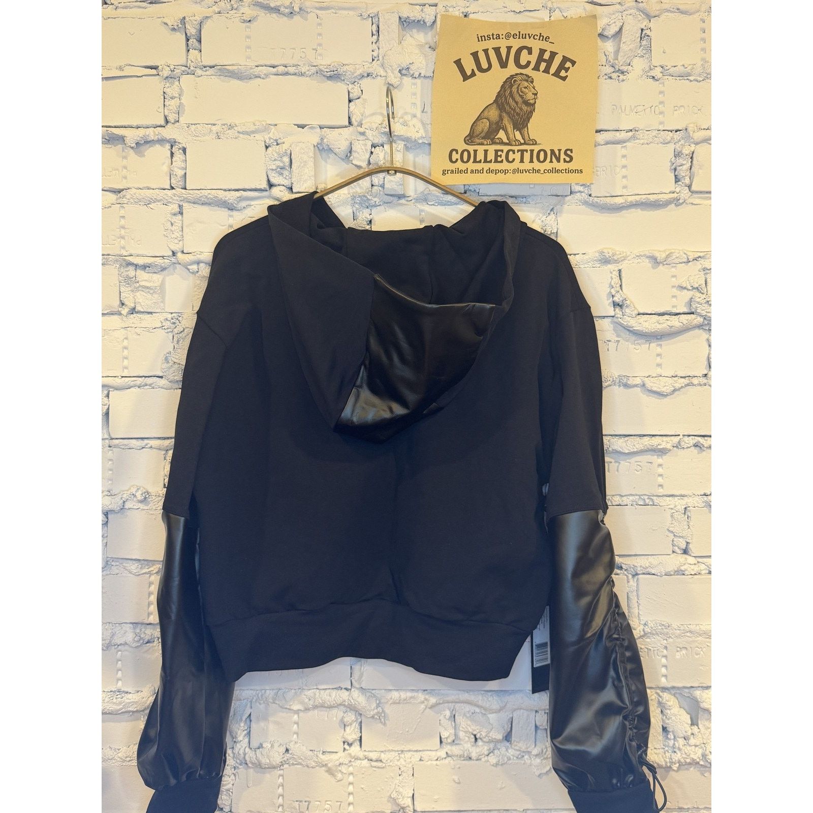 Garni Noli Hoodie Faux Leather Pocket Pullover Drawstring Sleeve Size XS / US 0-2 / IT 36-38 - 2 Thumbnail