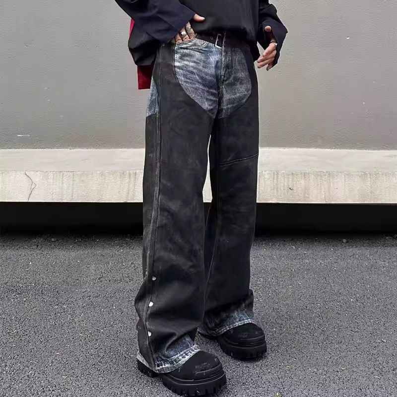 Jean Asymmetrical Blue & Black Denim Pants Size US 31 - 6 Thumbnail