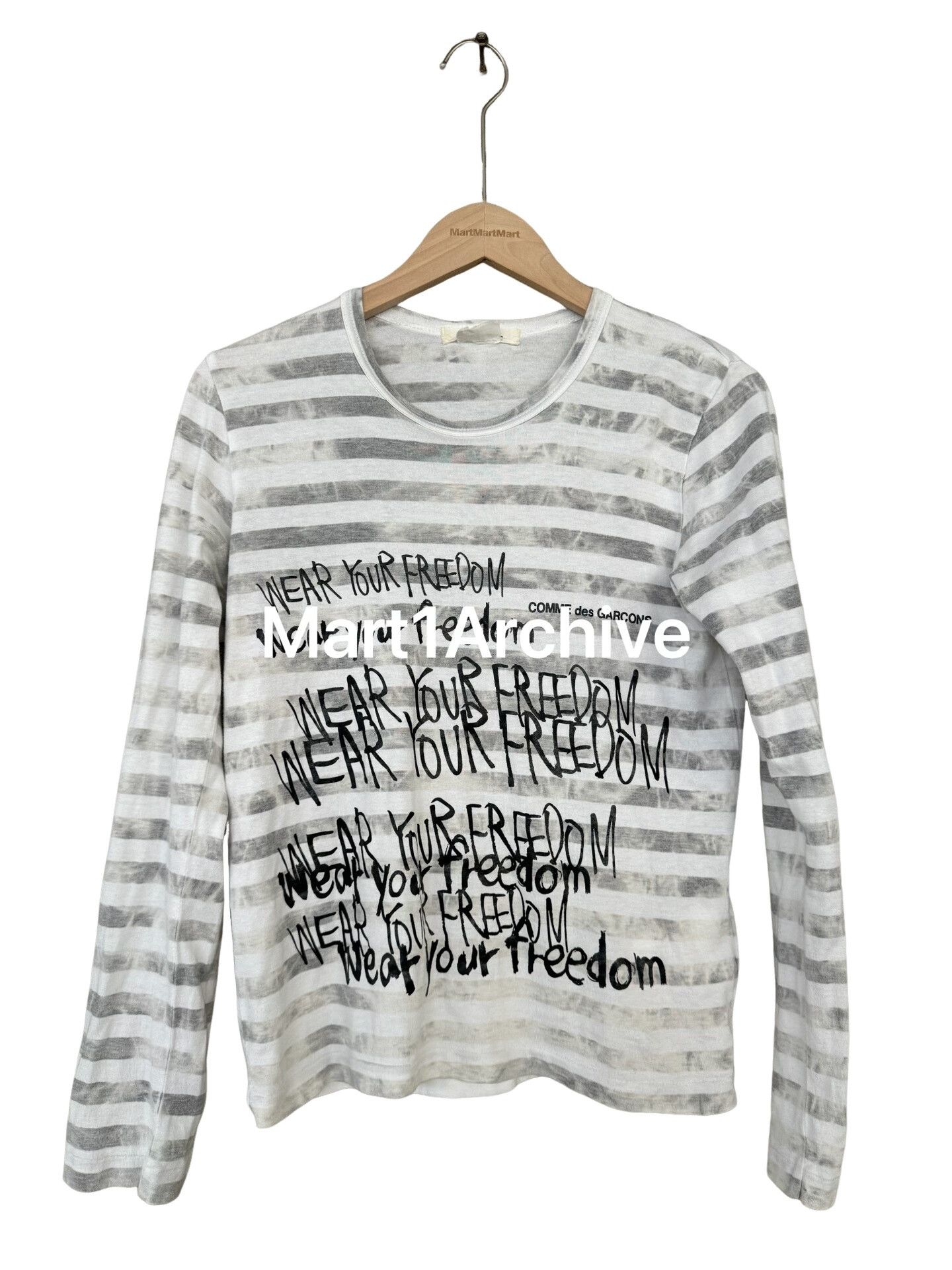 Comme des Garcons Comme des Garcons Slogan Striped Long Sleeve Tee Size XS Size US XS / EU 42 / 0 - 1 Thumbnail