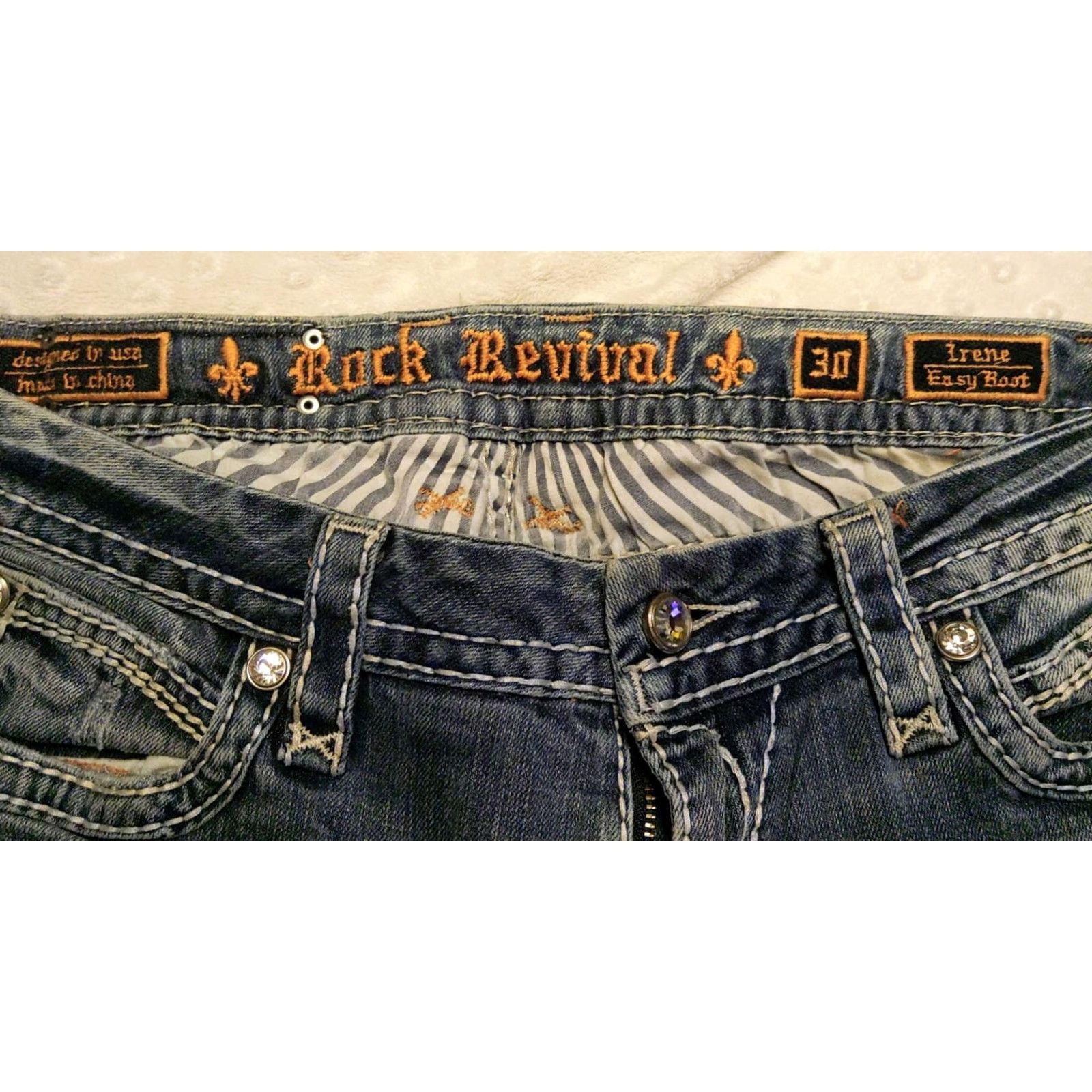 Vintage Rock Revival Irene Easy Bootcut Jeans Womens 30 Blue Denim Embroidered 34x29 Jeans Mens? Size 30" / US 8 / IT 44 - 6 Thumbnail