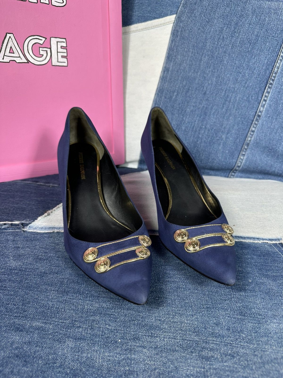 Pierre Balmain Pierre Balmain Heels Suede Blue Shoes Gold Hardware Pins Size US 11 / IT 41 - 3 Thumbnail