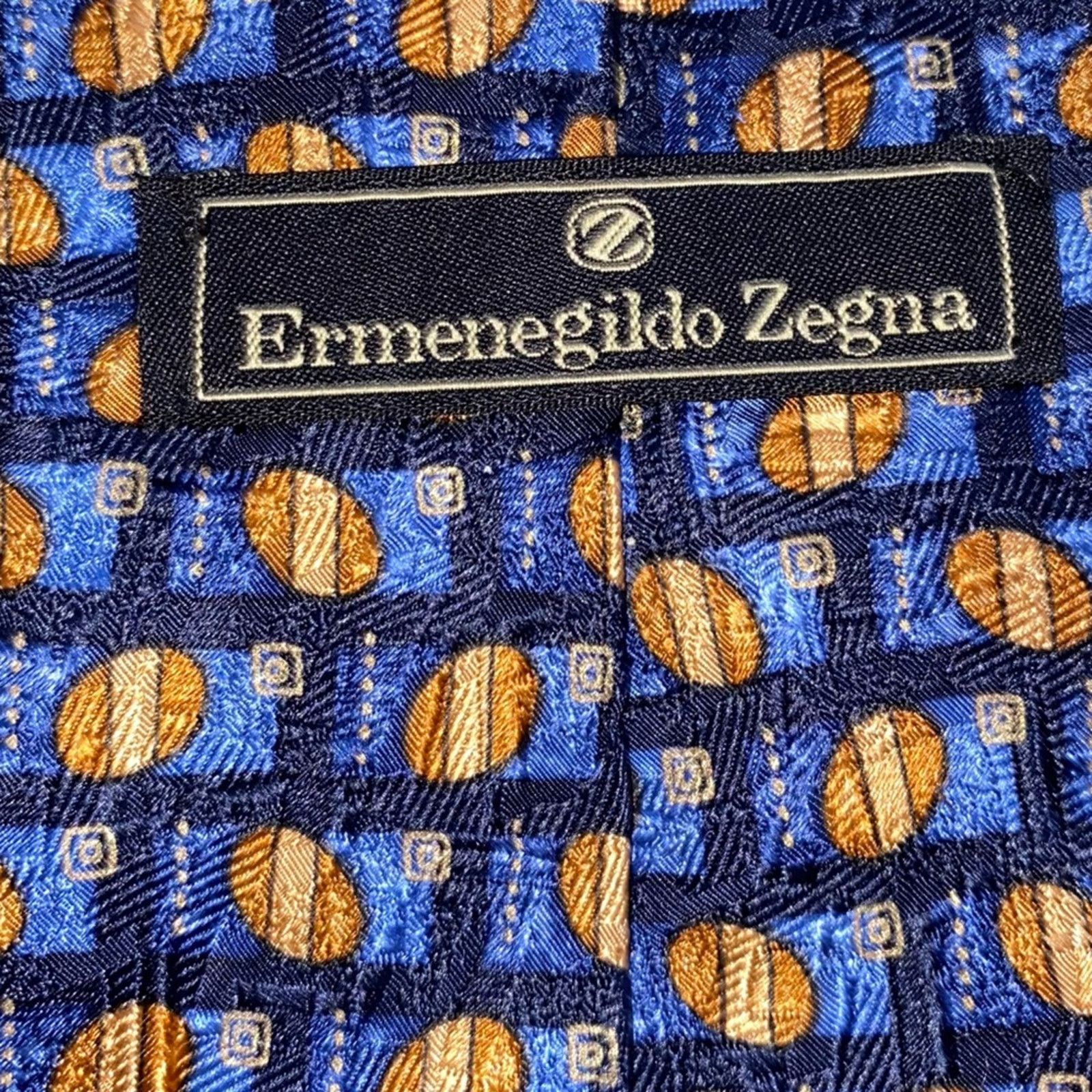 Ermenegildo Zegna ERMENEGILDO ZEGNA $210 Mens Blue Print Silk Necktie Tie EUC Size ONE SIZE - 3 Thumbnail