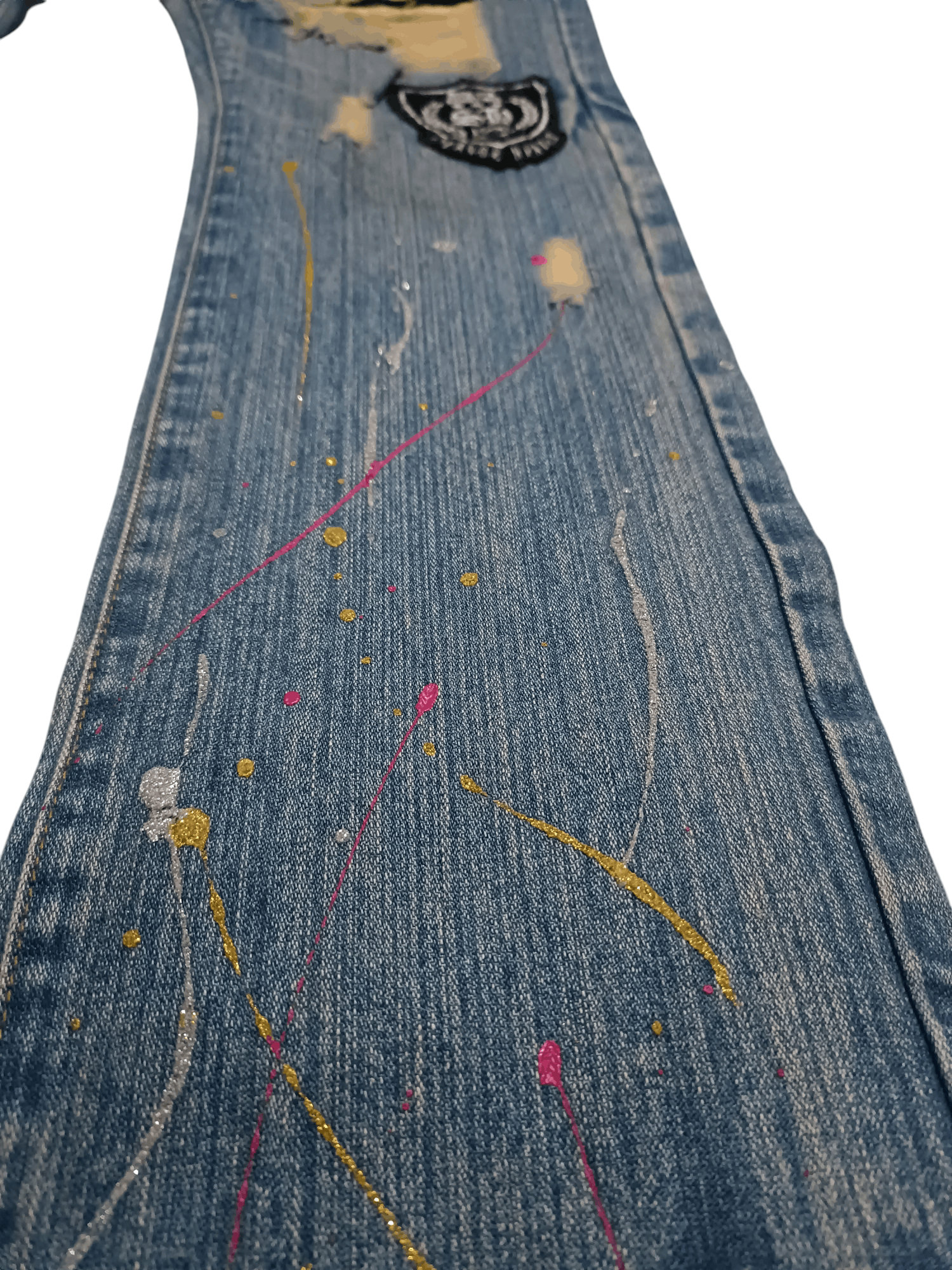 Japanese Brand × Vintage Distressed Denim Jeans Glitter Paint Hate War Size US 31 - 5 Thumbnail