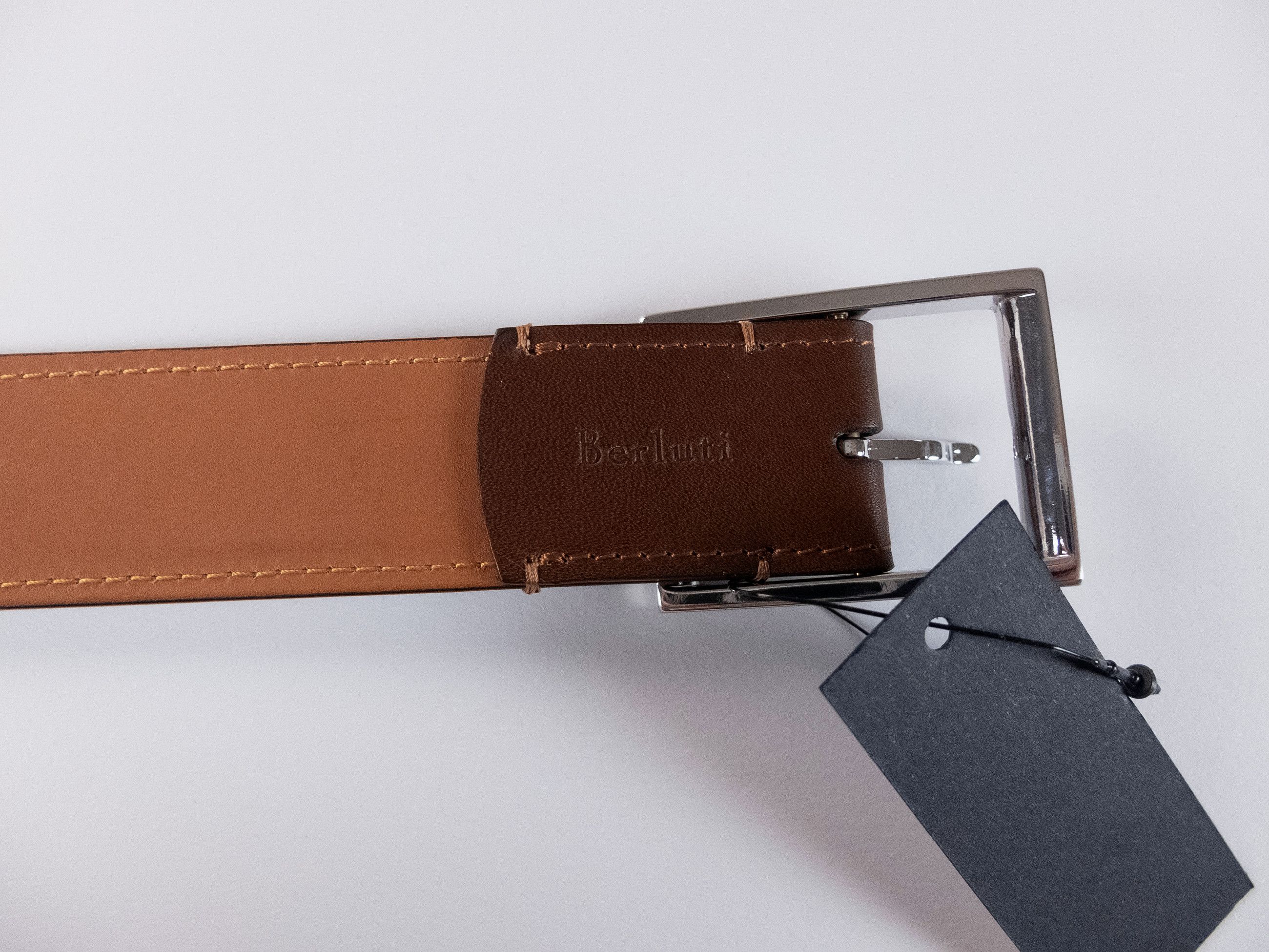 Berluti BERLUTI brown contrast stitch classic leather belt 90 Size 36 - 3 Thumbnail
