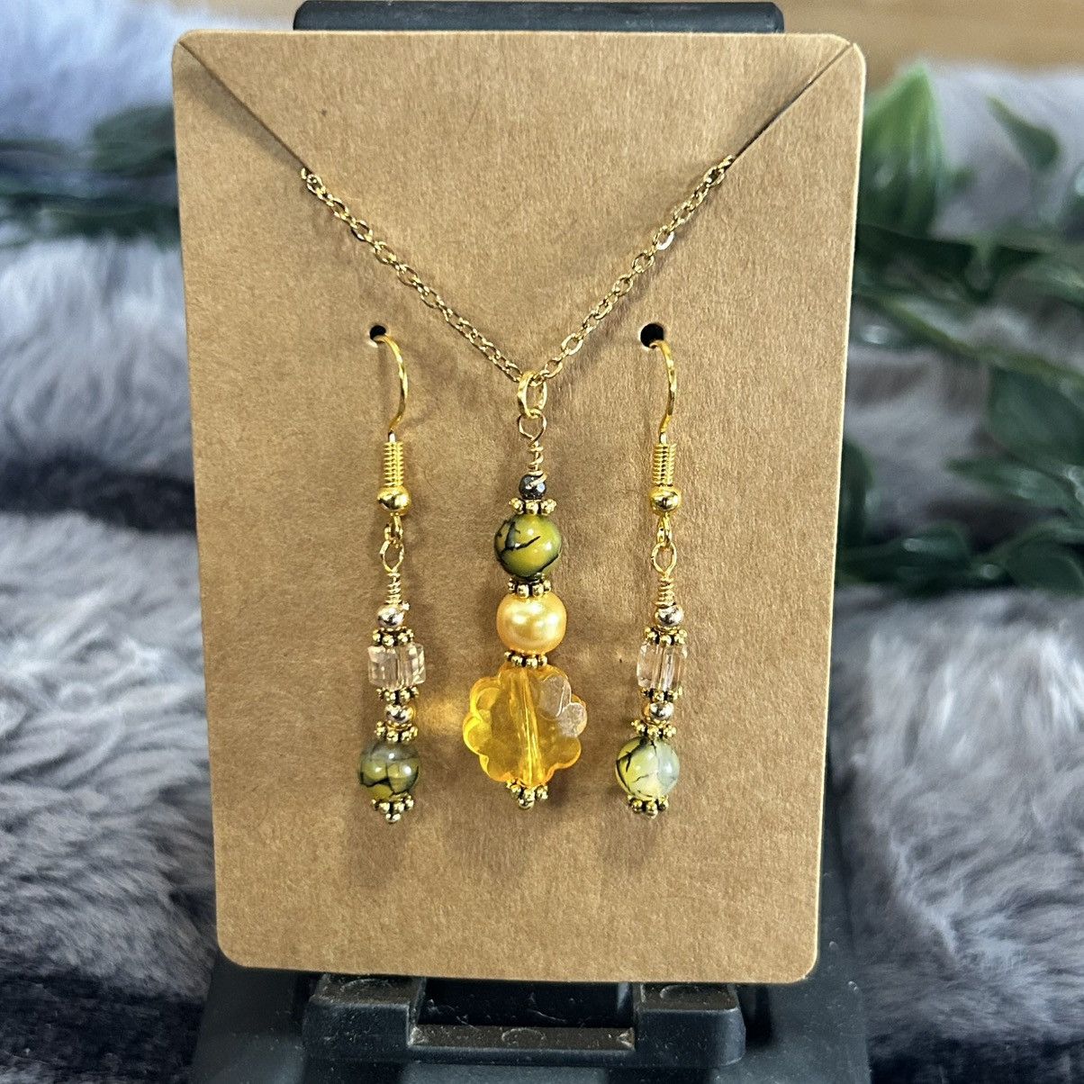 Handmade Handcrafted floral glass crystal dragon vein agate set Size ONE SIZE - 2 Thumbnail