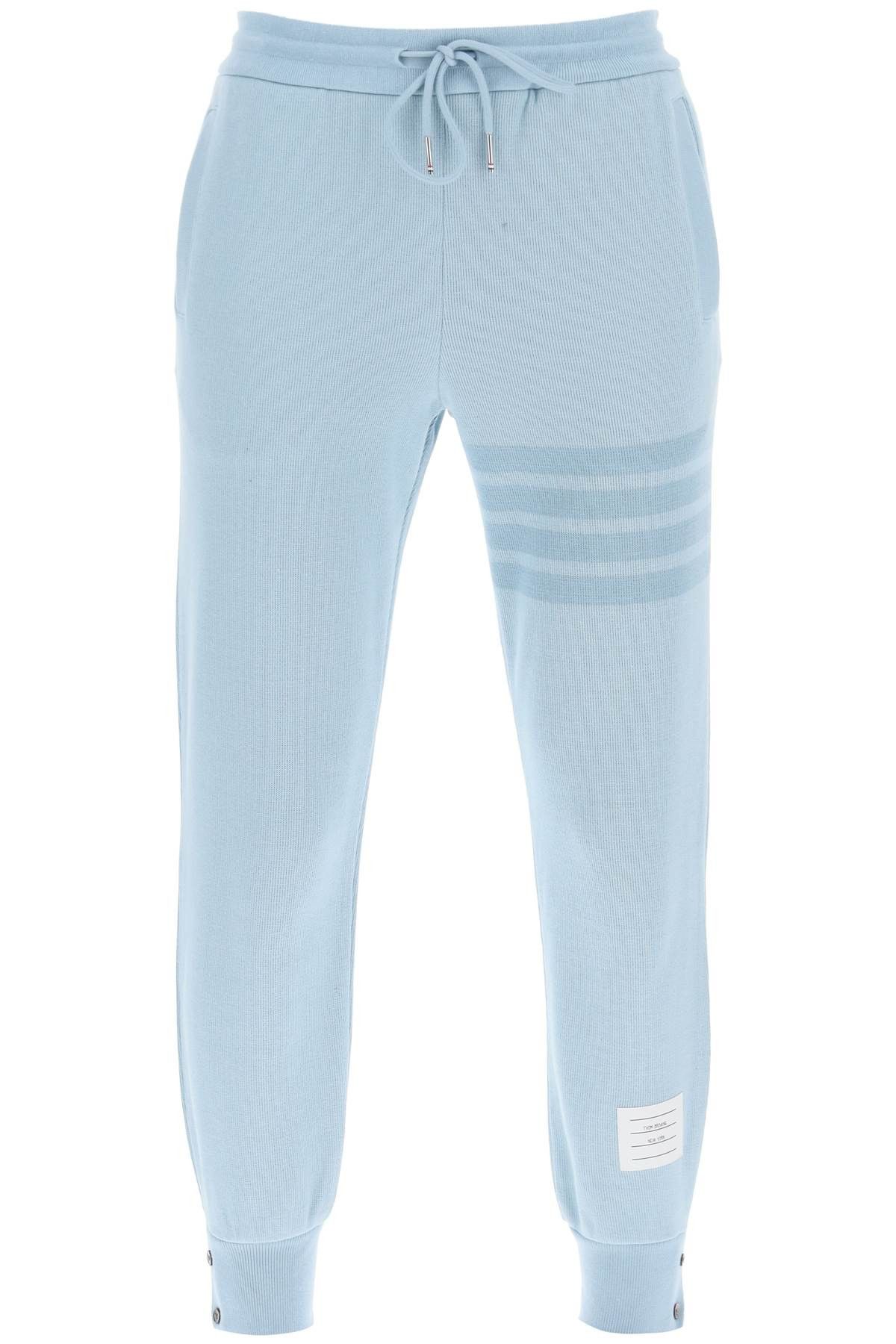 image of Thom Browne 4-Bar Joggers In Cotton Knit in Light Blue, Women's (Size 27)