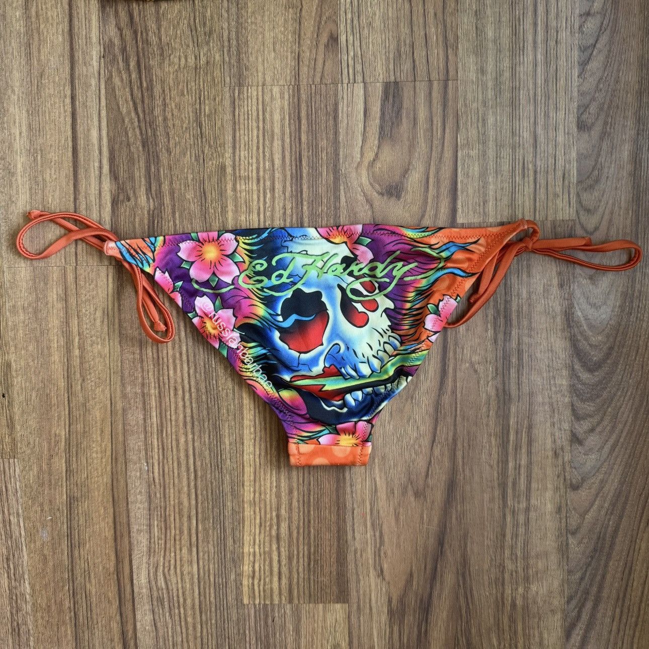 Ed Hardy ED HARDY Vintage Y2K Yellow Orange Floral Skulls Bikini Set Size L / US 10 / IT 46 - 9 Thumbnail